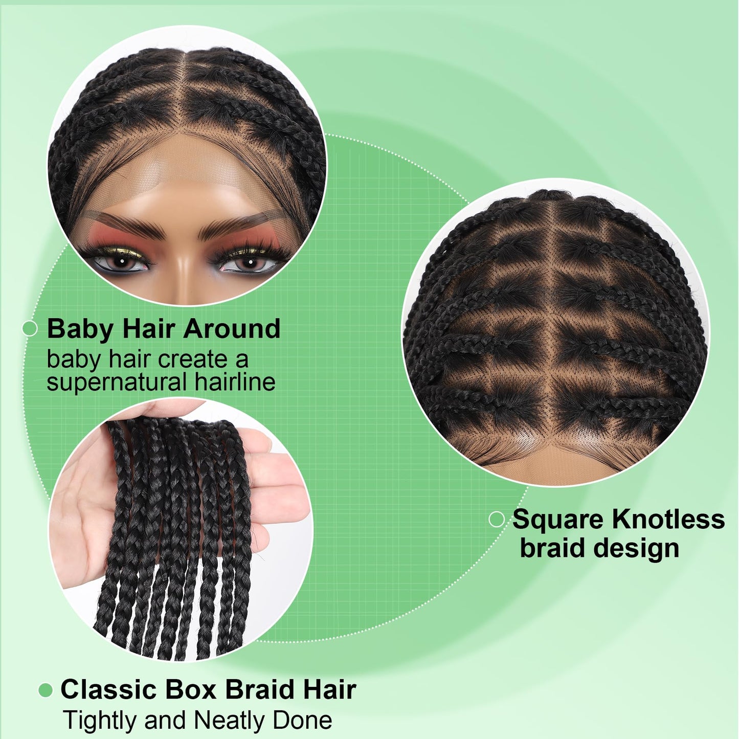 Youthfee 13x8 HD Lace Front Box Braided Wigs for Women Knotless Braided Lace Wig With Baby Hair Full Lace Braiding Wig 24" Human Hair Blended Braid Lace Front Wigs