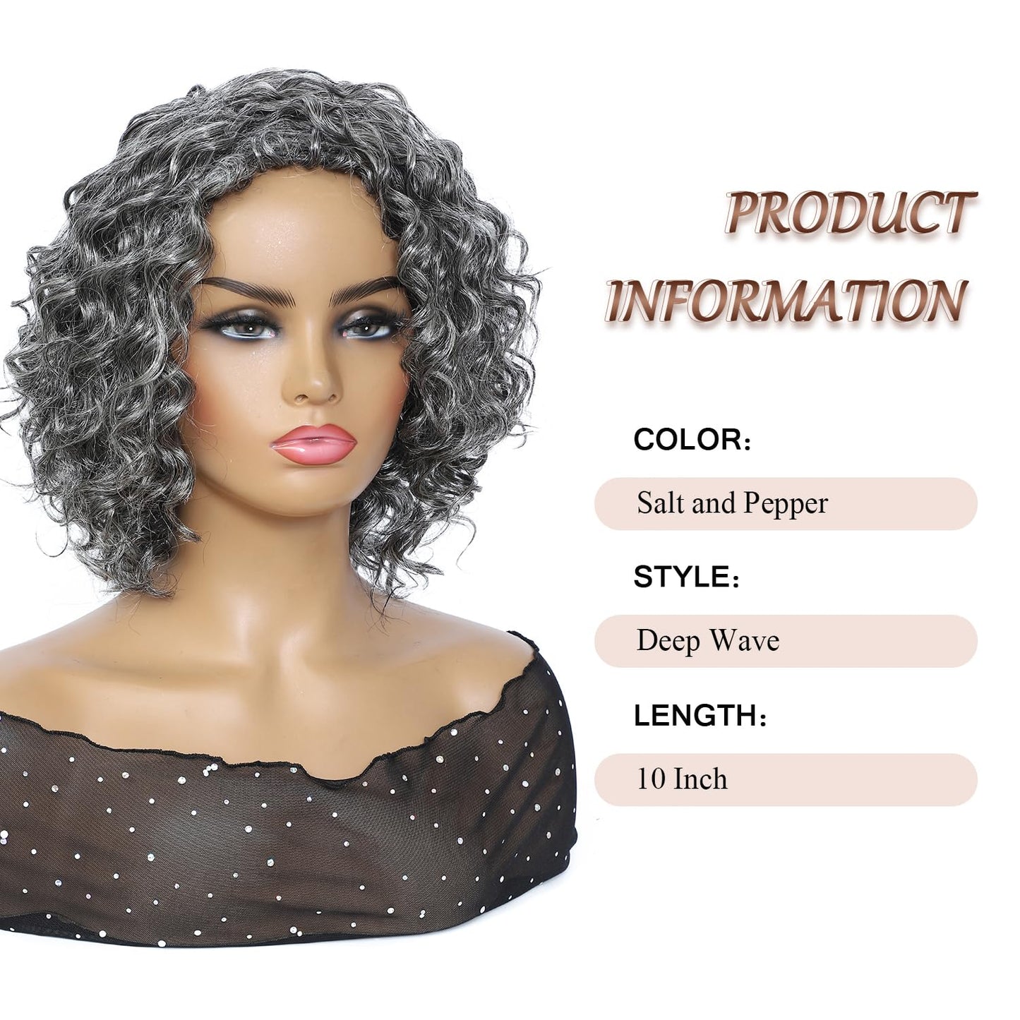 HUA Salt and Pepper Grey Wigs Human Hair for Black Women Glueless Deep Wave Grey Human Hair Wig for Older Women Gray Wigs for Mom Mixed Little Synthetic Bob Wear and Go Glueless Gray Wig
