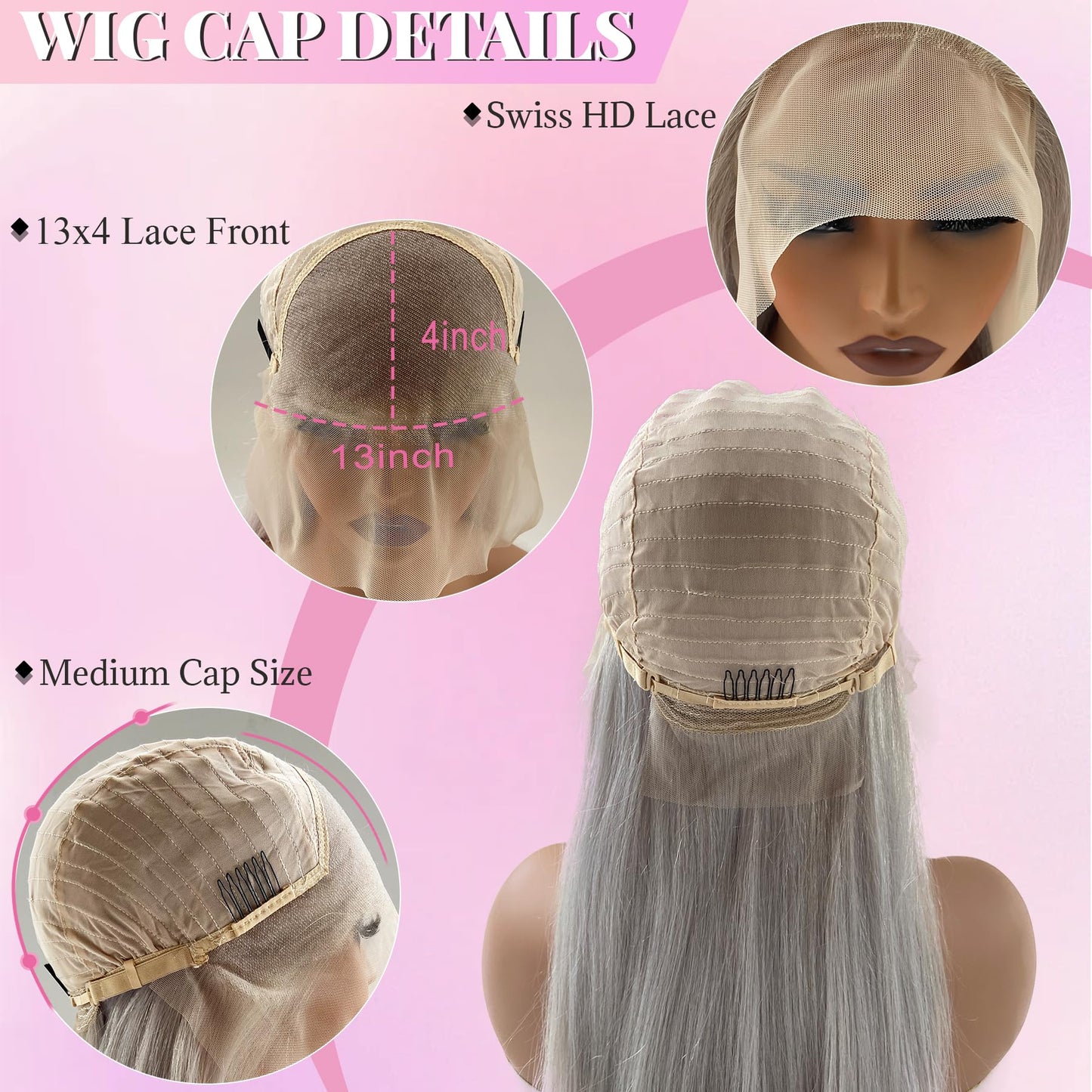 Valiilo Grey Lace Front Wig 13x6 Silver Grey Wig Human Hair Pre Plucked Straight Lace Front Wigs Human Hair 22 Inch Glueless HD Lace Frontal Wigs Colored