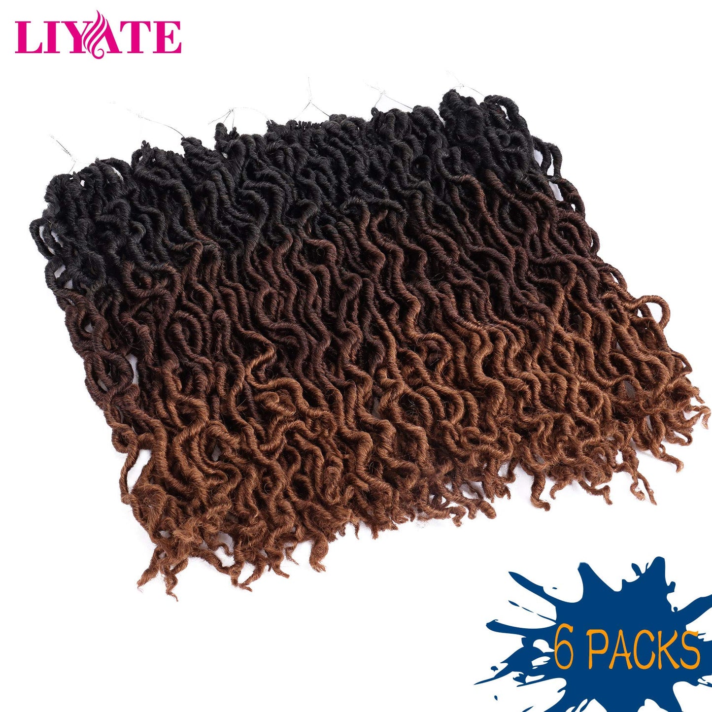 14 Inch Goddess Faux locs Crochet Hair 6 Packs/Lot Soft Gypsy Locs Wavy Crochet Braids Dreadlocks 3 Tone Curly Wavy Twist Braiding Hair Extensions African Roots Braid(#1B/4/30)