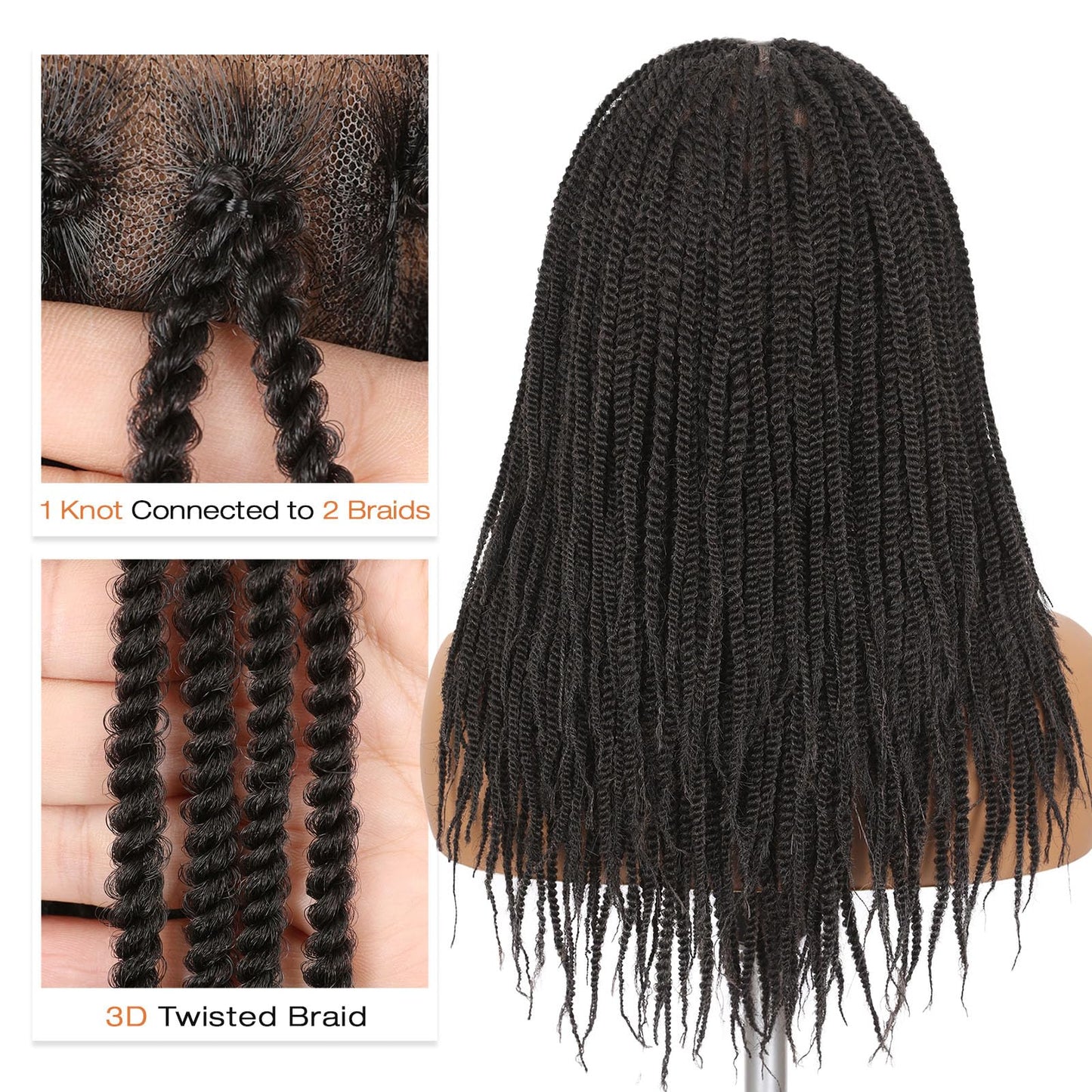 WIGNEE Braided Wigs For Black Women Full Double Lace Knotless Braided Wigs For Black Women Twist Braided Wig with Baby Hair Light Weight Box Braid Wig Braided Wigs for Daily Use(Brown Black)
