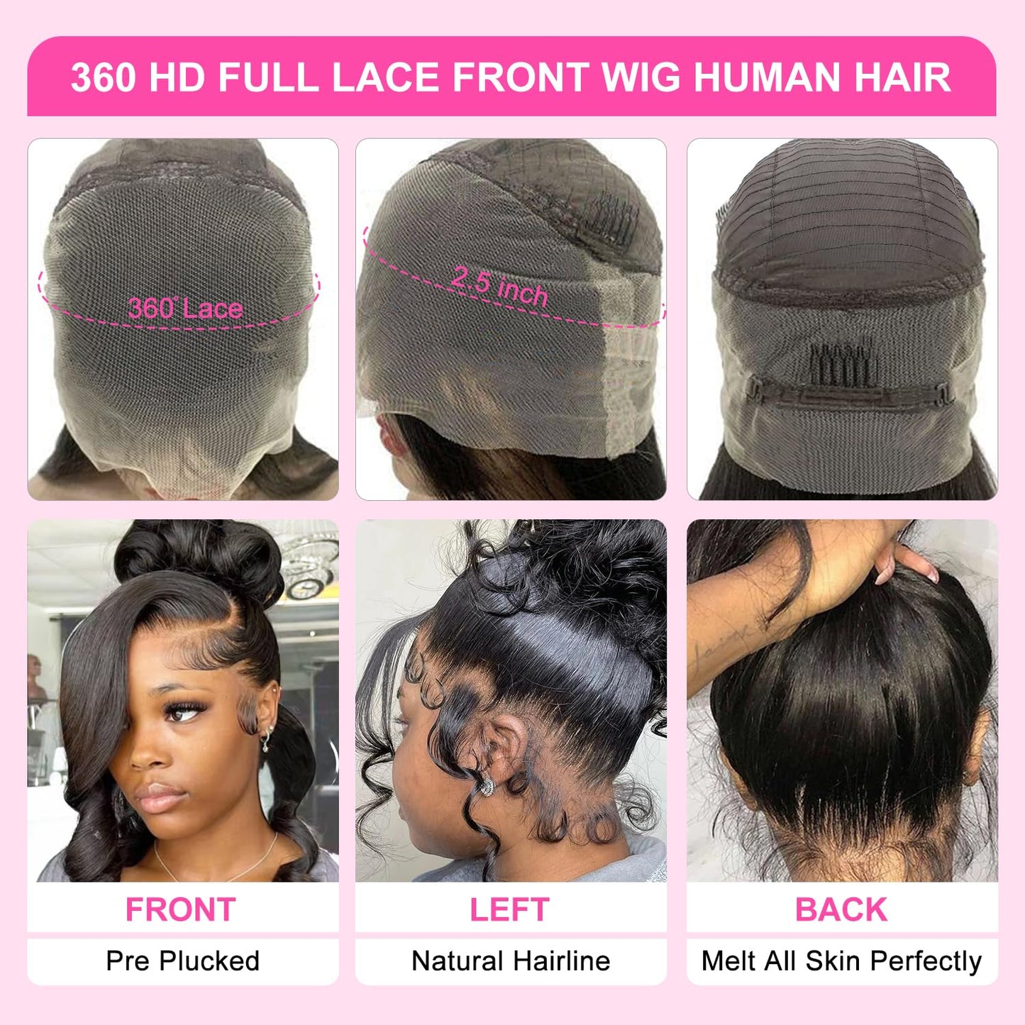 32 Inch 360 Lace Wigs Human Hair 32 Inch Full Lace Wigs Human Hair 360 Body Wave Lace Front Wigs for Women 360 Lace Wigs Pre Plucked With Babay Hair 200% Density Can Make Bun And High Ponytail