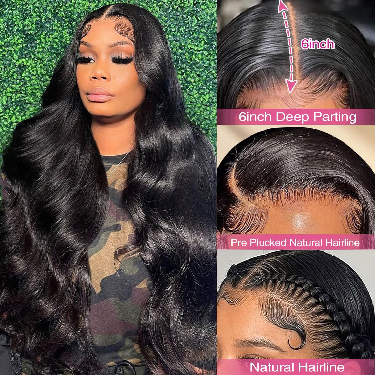 13x6 Lace Front Wigs Human Hair Pre Plucked 200% Density Body Wave HD Lace Front Wigs Human Hair Transparent Frontal Glueless Wigs Virgin Human Hair with Baby Hair for Women 32 Inch Natural Black