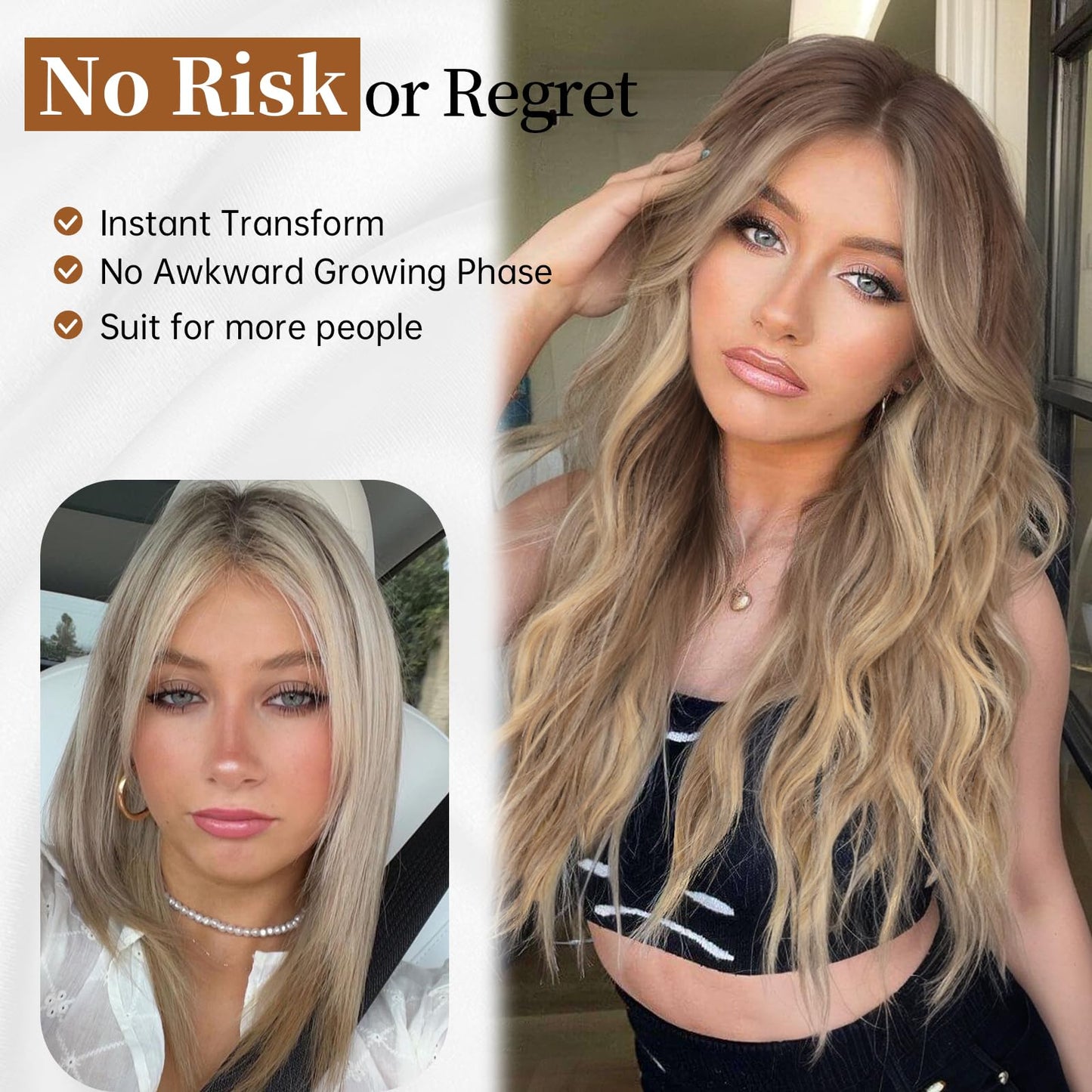 AISI HAIR Ombre Dirty Blonde Wig for Women, Long Wavy Lace Hairline Middle Part Synthetic Wig for Daily Party-26 Inch