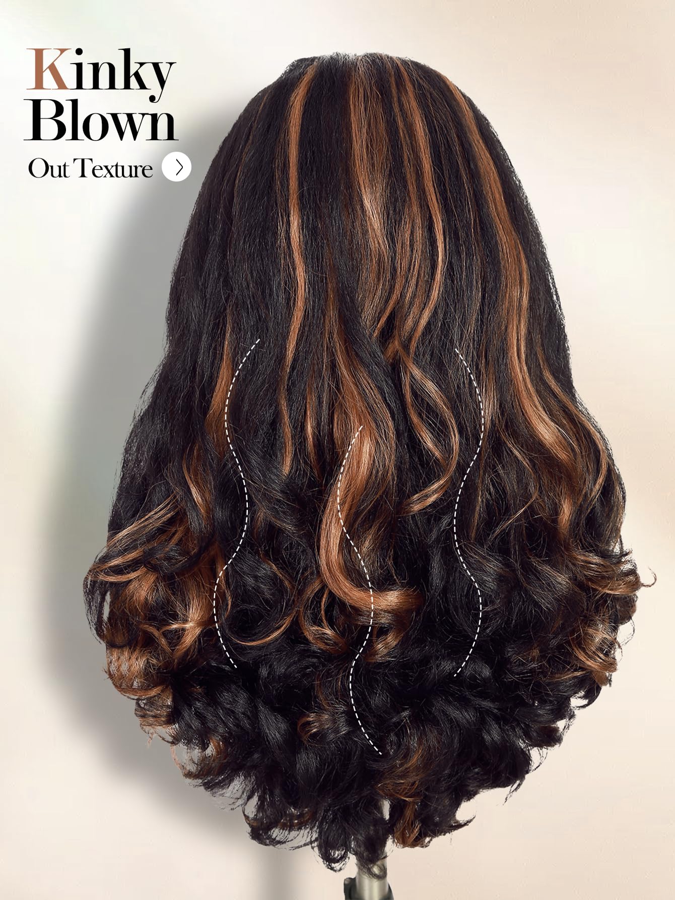 FANCEE Yaki Wavy Headband Wigs Brown Highlights Kinky Straight Wear and Go Wig with Curly Wavy Ends for Mom on the Go Synthetic Headband Blow Out Style Natural Hair Wig for Black Women P1B/30