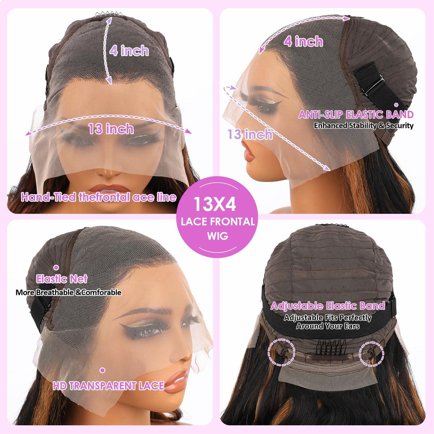 Body Wave Lace Front Wigs Human Hair 1B/30 Highlight Ombre Lace Front Wig Human Hair 13x4 Transparent Lace Frontal Black with Brown Highlight Wig Human Hair for Women 200 Density Glueless Wigs 24 Inch
