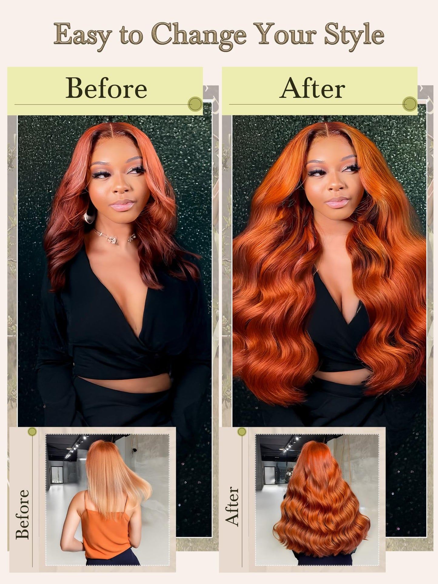 Human Hair Bundles 4 Bundles 16 18 20 22 Inch Hair Extensions Ginger Orange Body Wave Bundles Human Hair 100% Unprocessed Brazilian Virgin Hiar Quick Weave 350