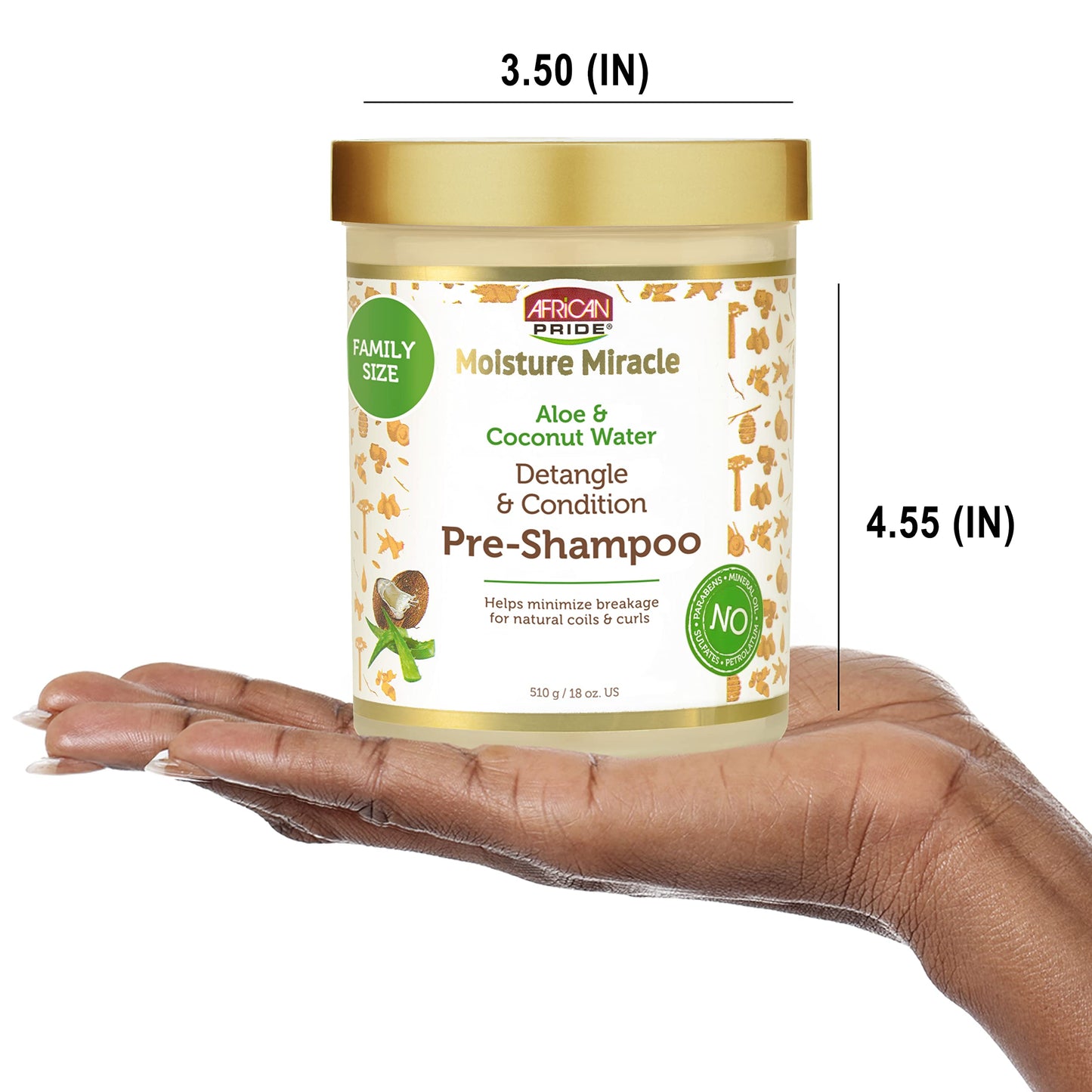 African Pride Moisture Miracle Aloe & Coconut Water Pre-Shampoo - Helps Minimize Hair Breakage for Natural Coils & Curls, Detangles & Conditions, 18 oz.
