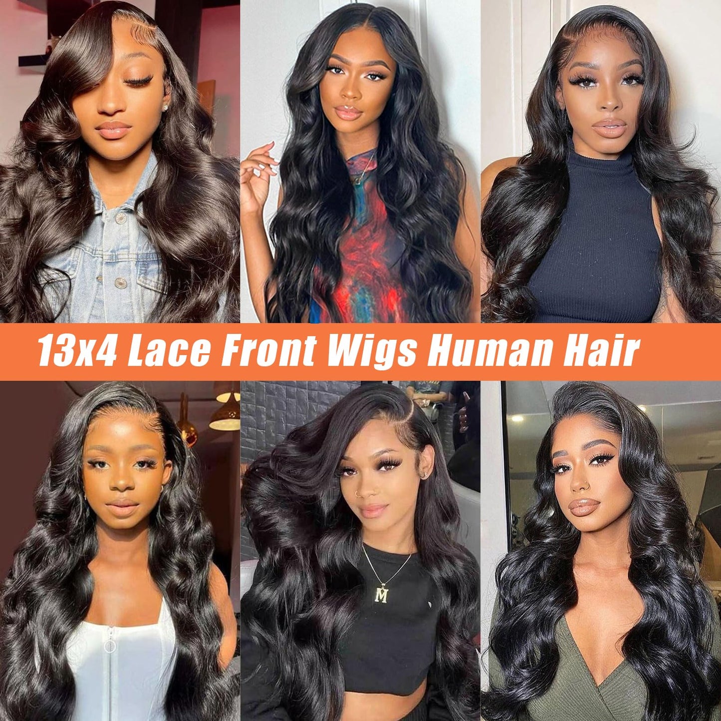 Bwoogre 13x4 Body Wave Lace Front Wigs Human Hair Pre Plucked 24 Inch 180% Density HD Lace Front Wigs for Women Body Wave Wigs Natural Black Unprocessed Brazilian Virgin Human Hair with Baby Hair