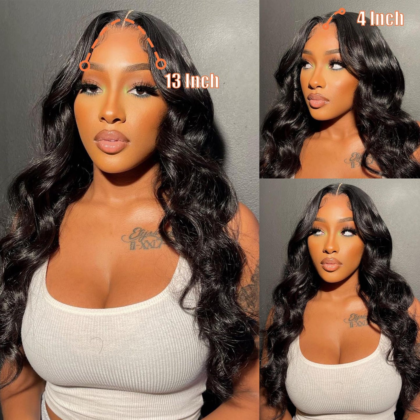 Bwoogre 13x4 Body Wave Lace Front Wigs Human Hair Pre Plucked 24 Inch 180% Density HD Lace Front Wigs for Women Body Wave Wigs Natural Black Unprocessed Brazilian Virgin Human Hair with Baby Hair