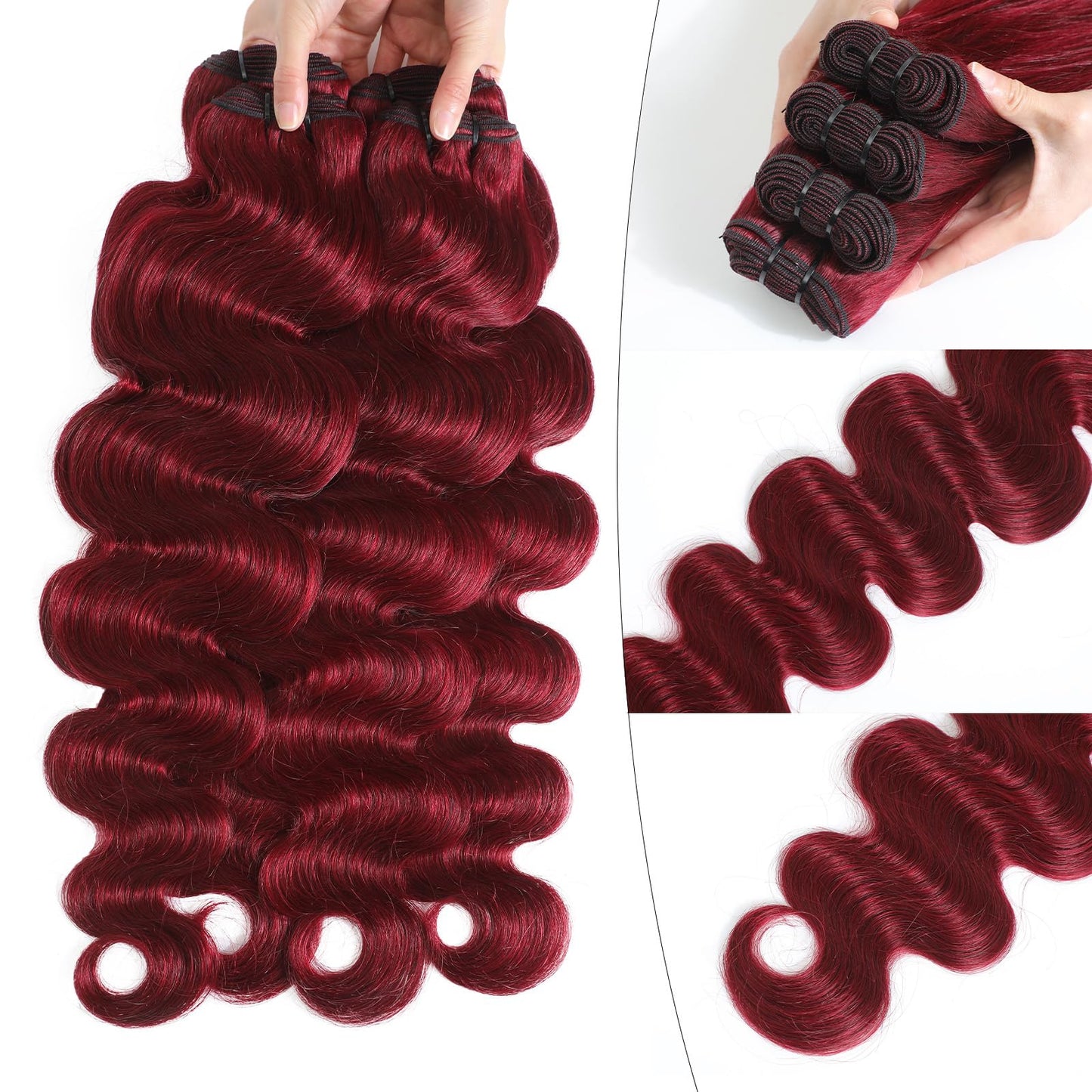 Ciracevi 99J Red Body Wave Human Hair Bundles 15A Raw Indian Hair Bundle burgundy Body Wave Bundles Hair Extensions(4 bundles 18 20 22 24)