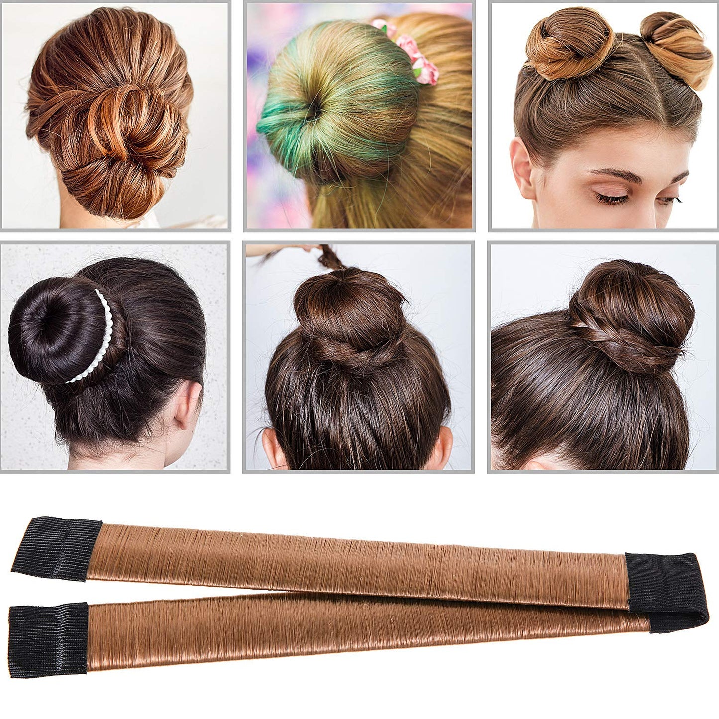 Bun Shaper Set with Donuts, Markers, Ponytail Tools, Bobby Pins, and Elastic Bands for Women and Kids