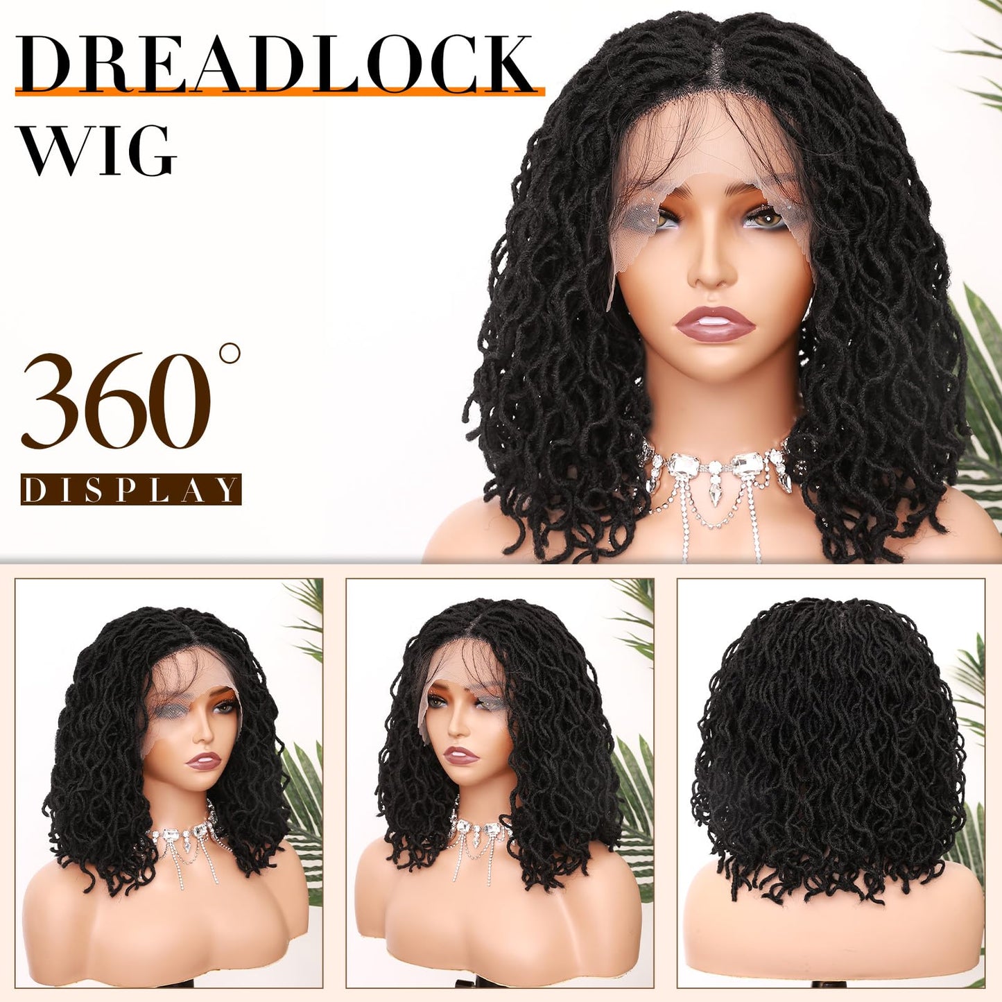 Lady Miranda 14 Inch Full Lace Dreadlock Wig with Baby Hair 150% Density Pre-Plucked Braided Wig Natural Black Faux Locs Wig Braided Wigs for Black Women Knotless Short Twist Wig for Women and Men