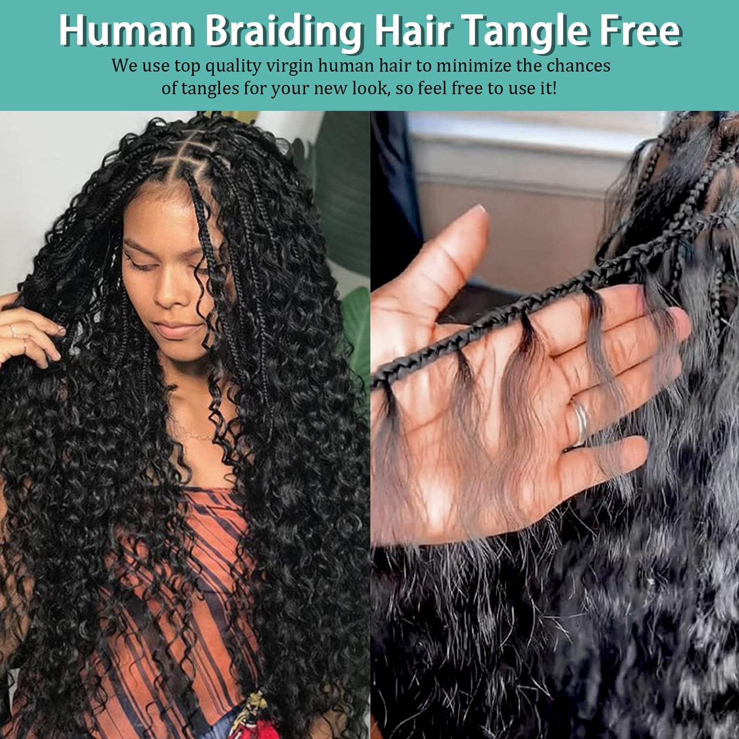Human Braiding Hair for Boho Braids Human Hair 110g 18 Inch Curly Boho Hair for Braiding Knotless 12A Deep Wave Bohemian 3 Bundles/Pack Auburn Ginger