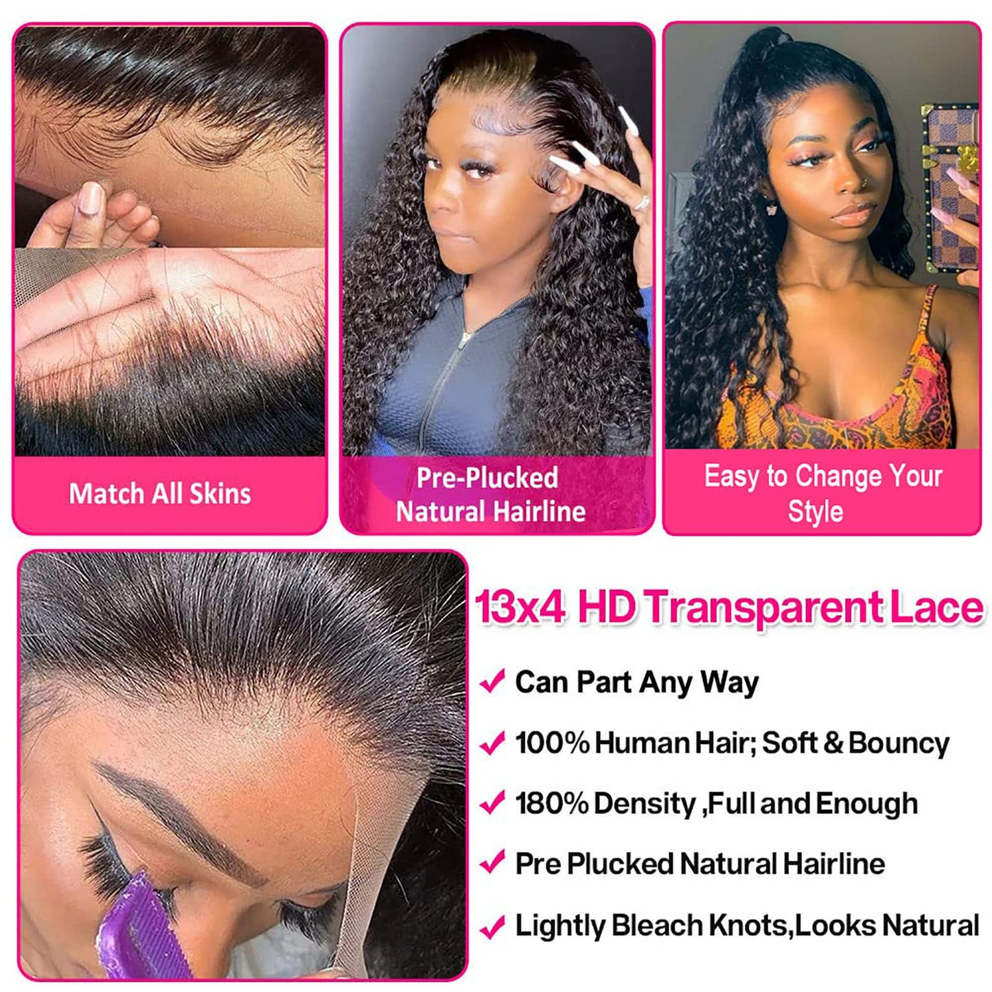 Water Wave Lace Front Wigs 180% Density Pre Plucked with Baby Hair 13x4 Transparent Water Wave Lace Front Wigs 10A Unprocessed Virgin Human Hair 22Inch Glueless Water Curly Wave Wigs Natural Color