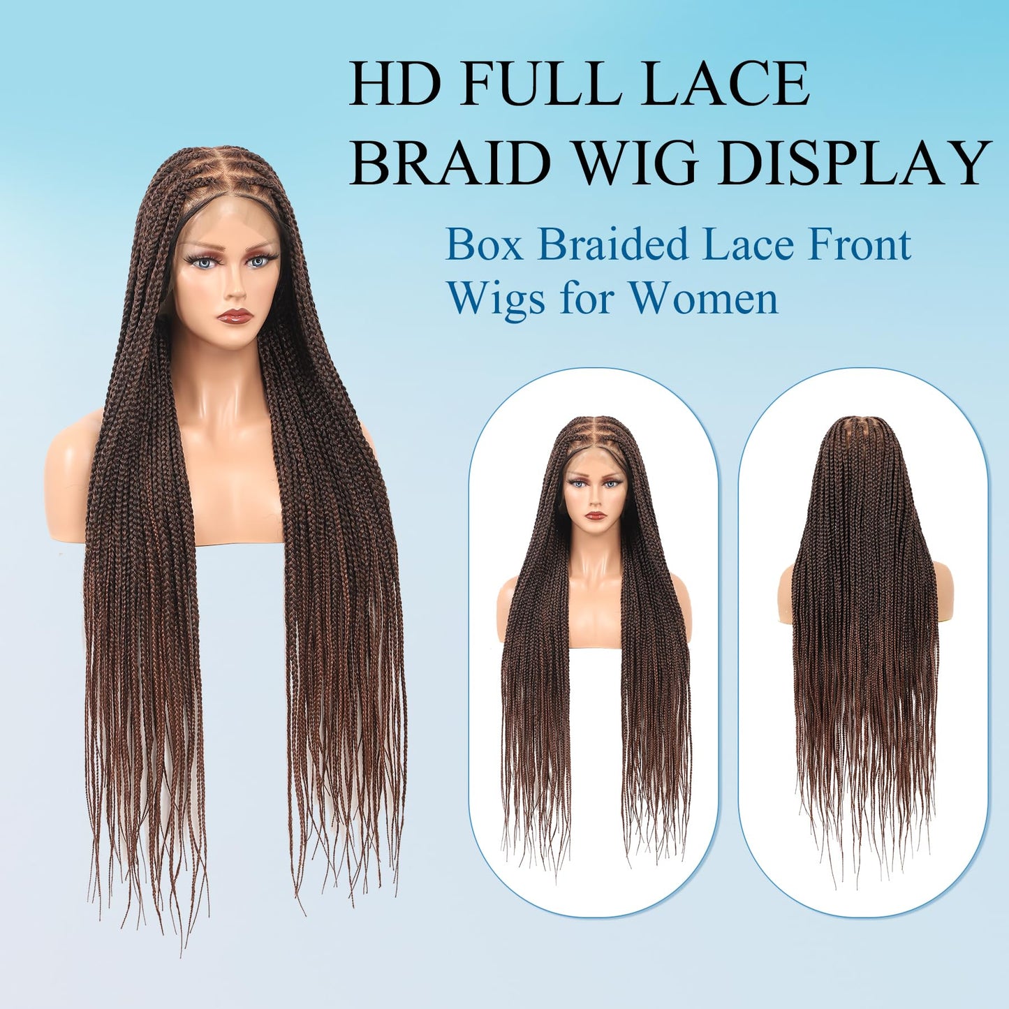 Olymei 360° Hd Full Lace Knotless Braided Wigs for Women Box Braid Wig with Baby Hair Premium Synthetic Long Brown Braided Lace Front Wigs 36Inch