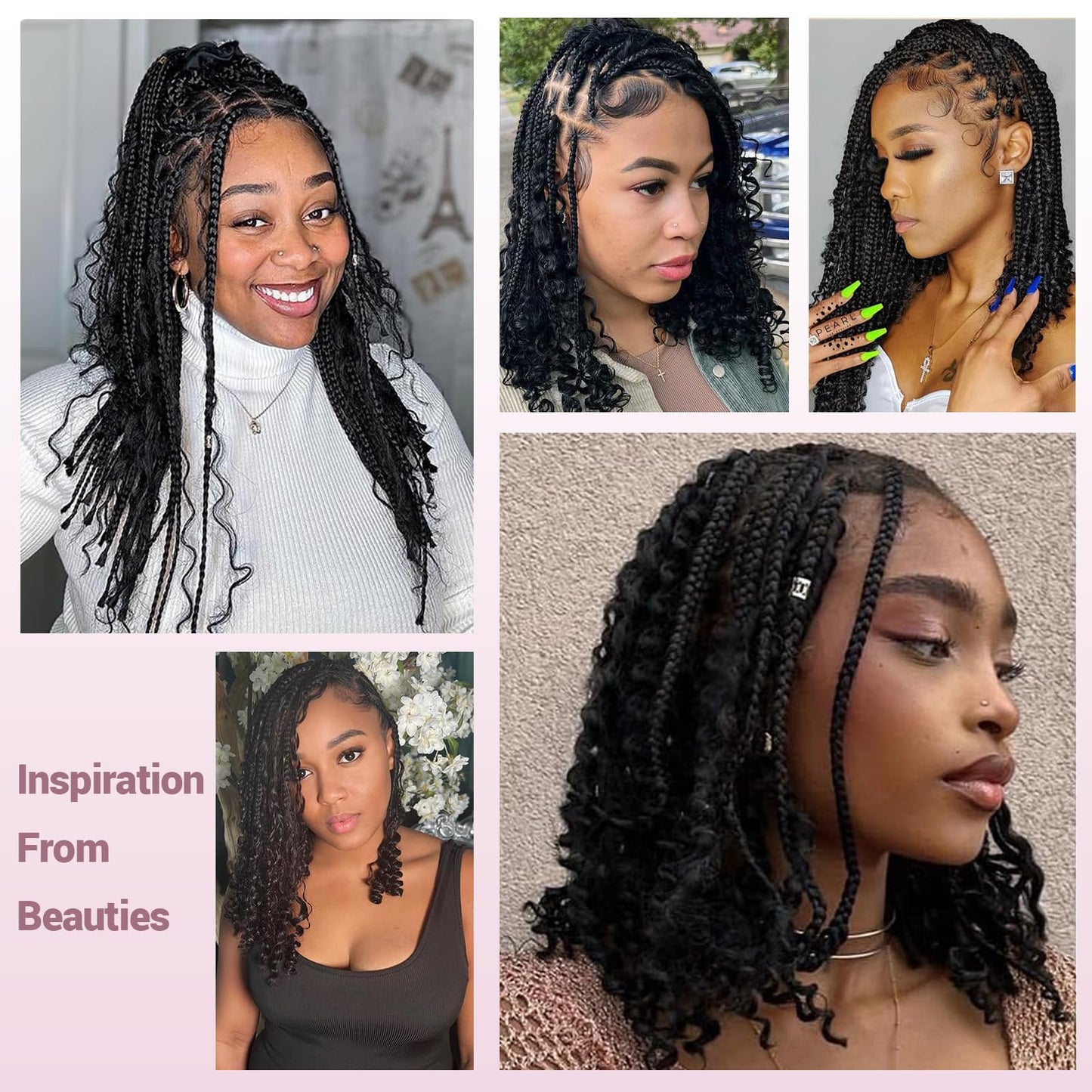 Janyuwool 18" Boho Knotless Box Braided Wigs Full Double Lace Short Braid Wig for Black Women Lace Frontal Human Hair Blended Braided Wig with Boho Curls Lace Front Braids Wigs with Baby Hair (Black)