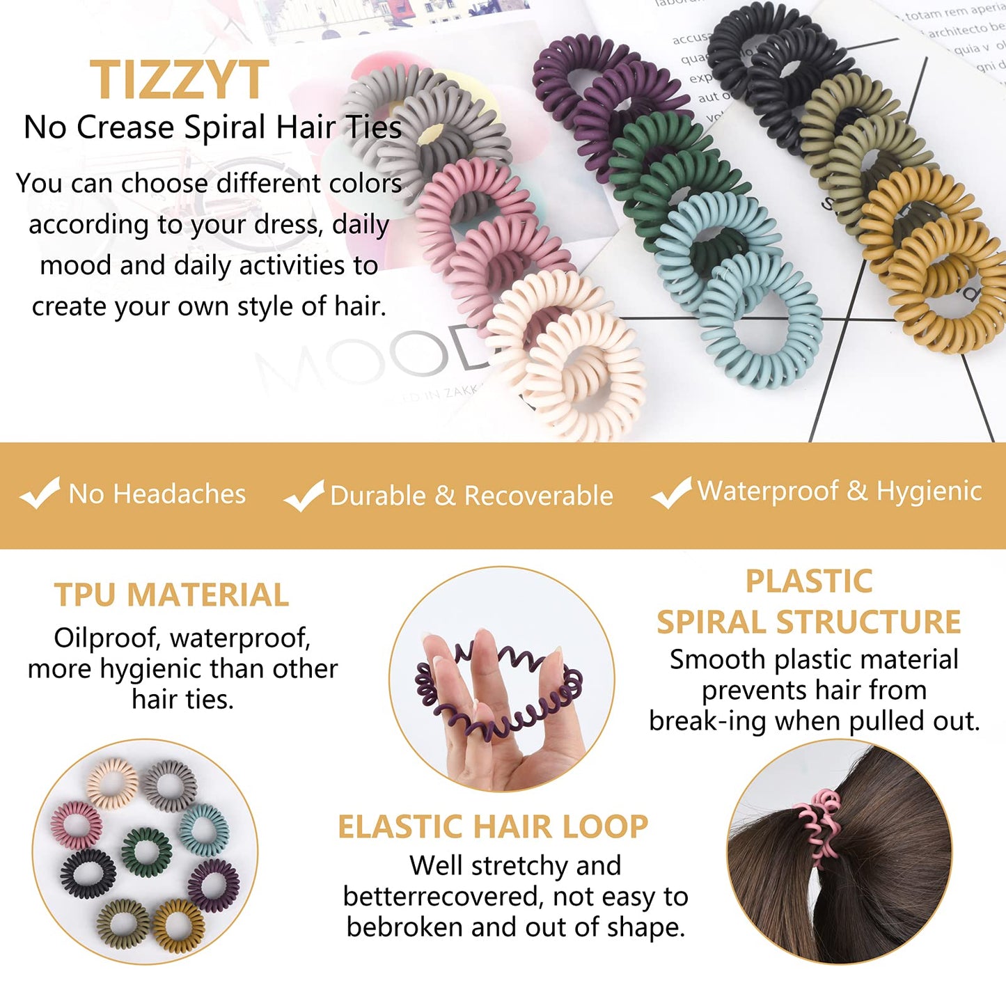 TIZZYT Hair Ties, 18 Pack Women Elastic Hair Ties, No Crease Spiral Hair Ties,Ponytail Hair Band Without Crease, Strong Stretching Force, Suitable For Women And Children With Thick Or Thinning Hair