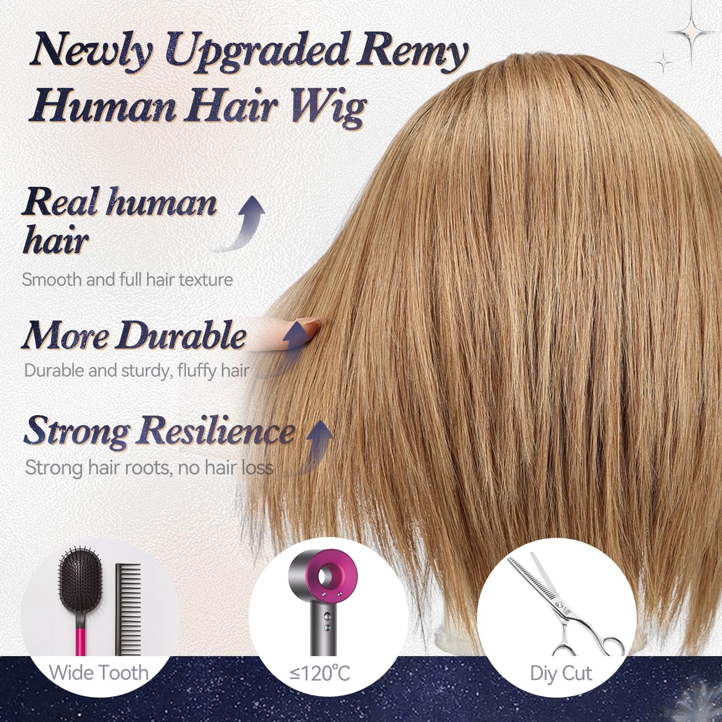 starluck Human Hair Wig Lace Front Wigs Real Human Hair Wigs For Women Wig Side Part 6"*5"*2" HD Lace Ligth Brown 12 Inch Realistic and Natural for Daily Party Use