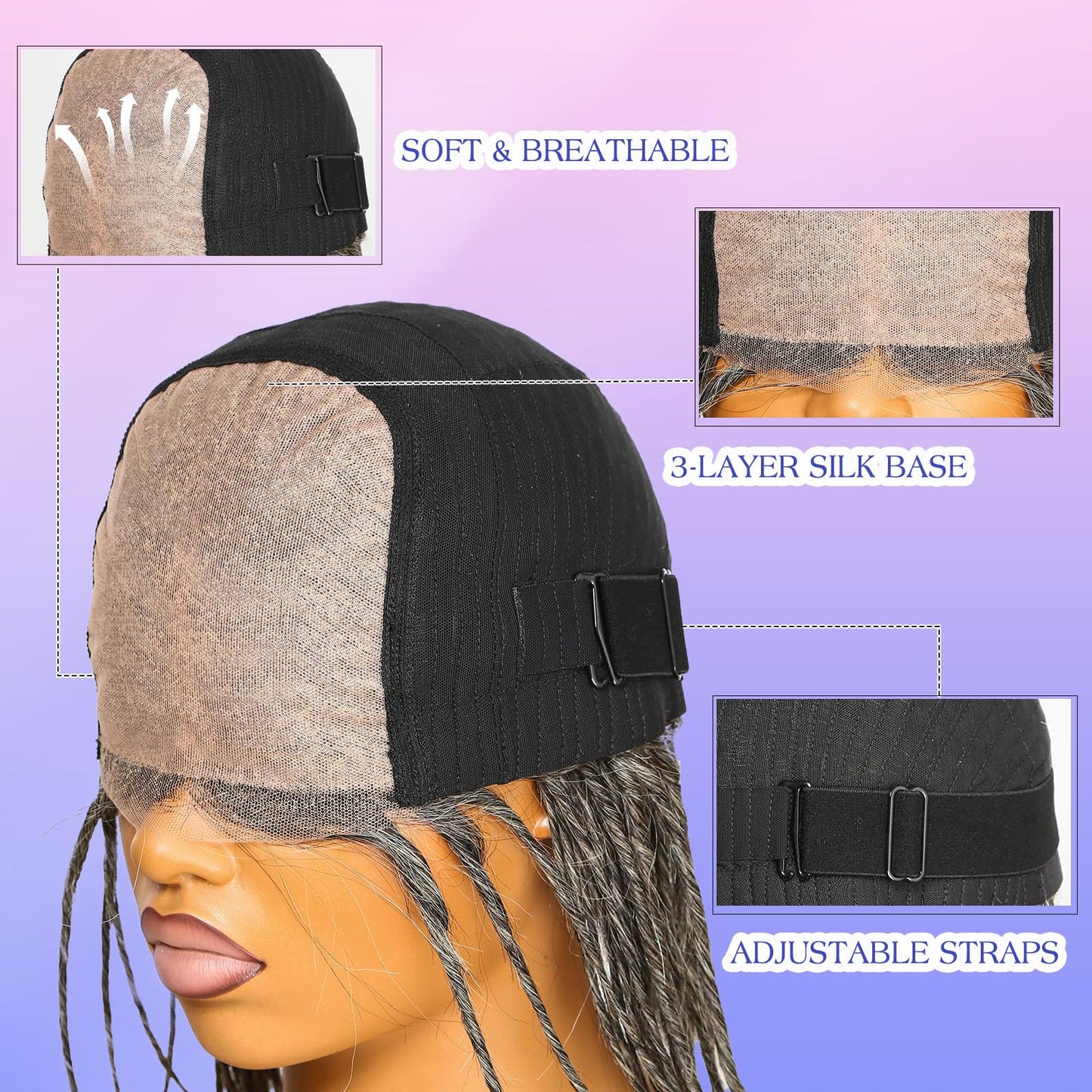 HANASCC Braided Wigs for Black Women Salt and Pepper Grey Twist Braid Wig Human Hair 10 inch Gray Glueless Short Bob Wig 5x5 HD Silk Base Lace Front 250% High Density