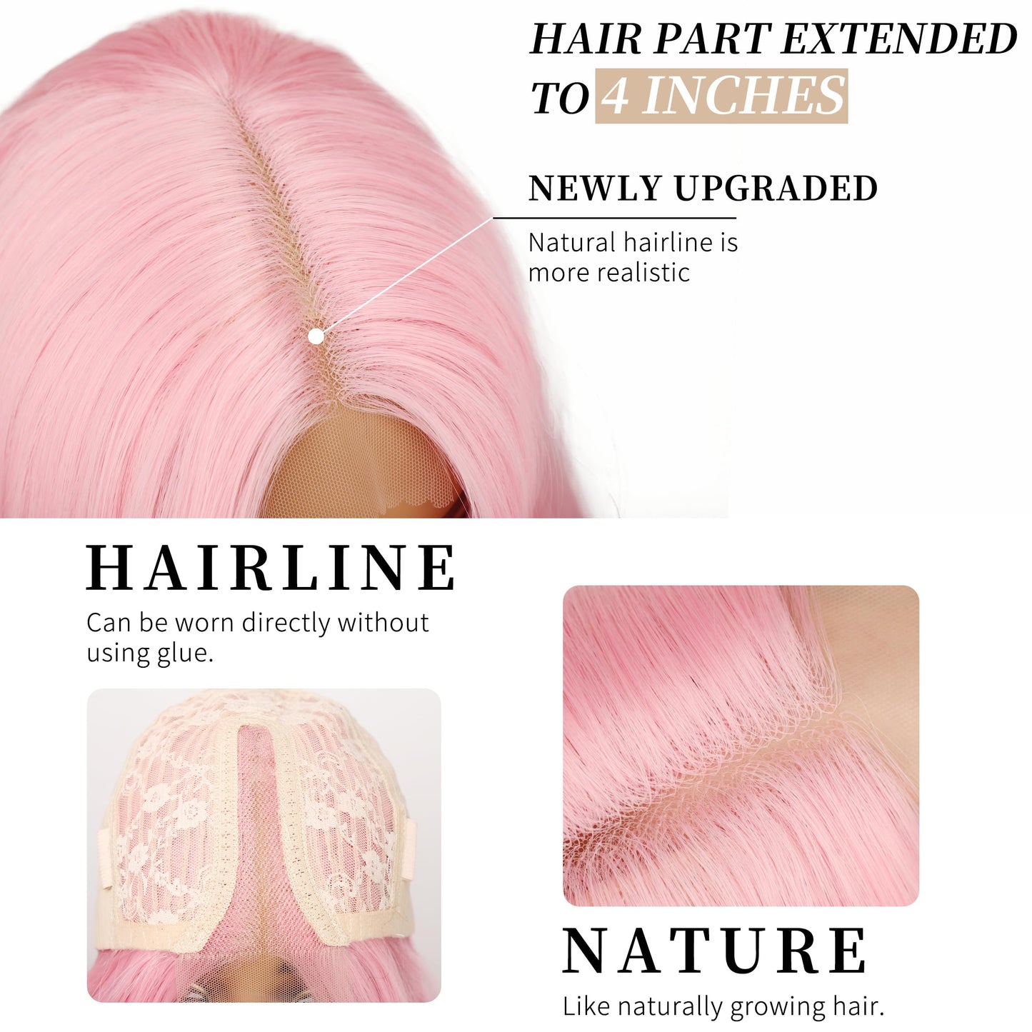 AISI HAIR Pink Wig for Women, Long Wavy Lace Hairline Middle Part Synthetic Wig for Daily Party-26 Inch