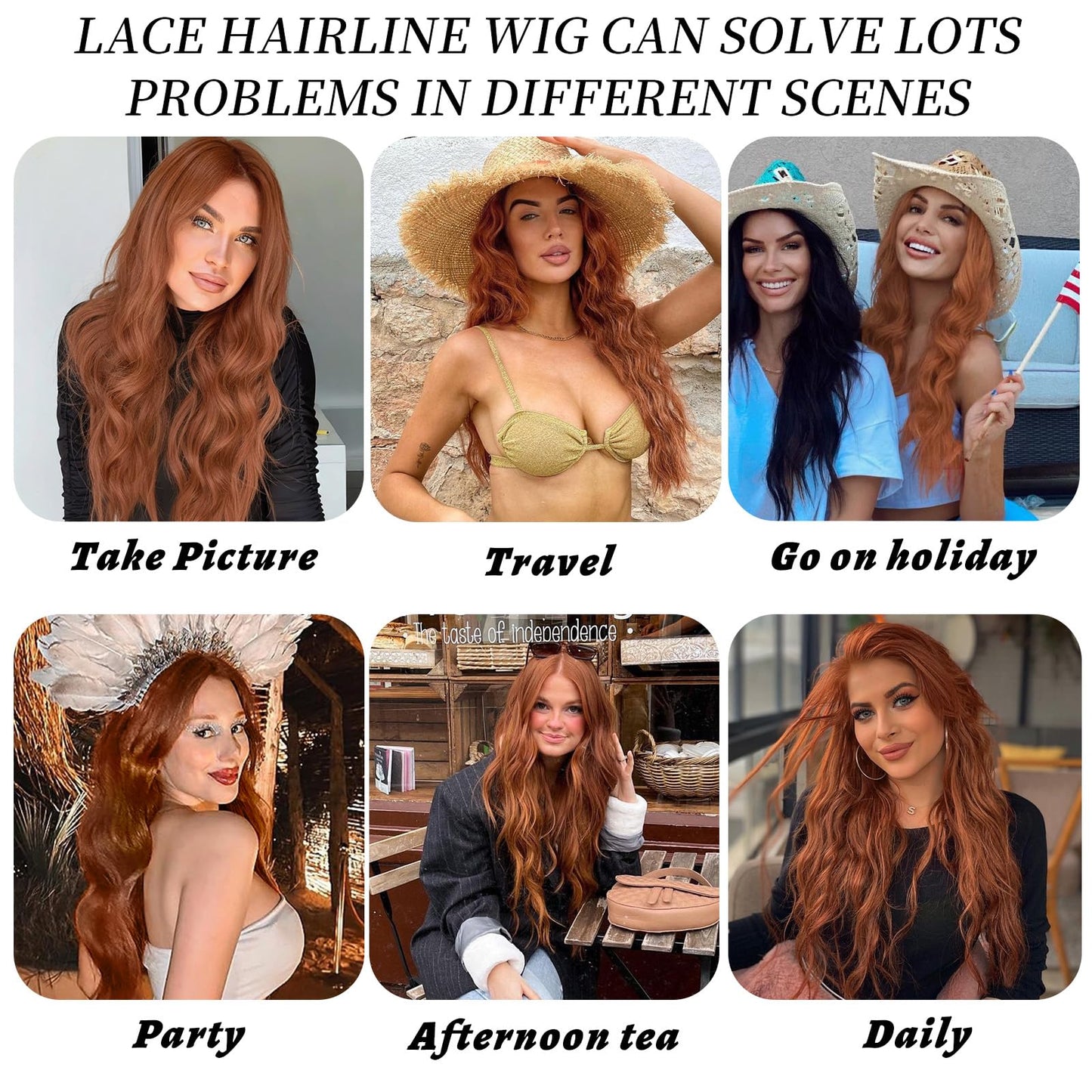 AISI HAIR Auburn Wigs for Women, Long Wavy Lace Hairline Middle Part Synthetic Heat Resistant Wig for Daily Party-26 Inch
