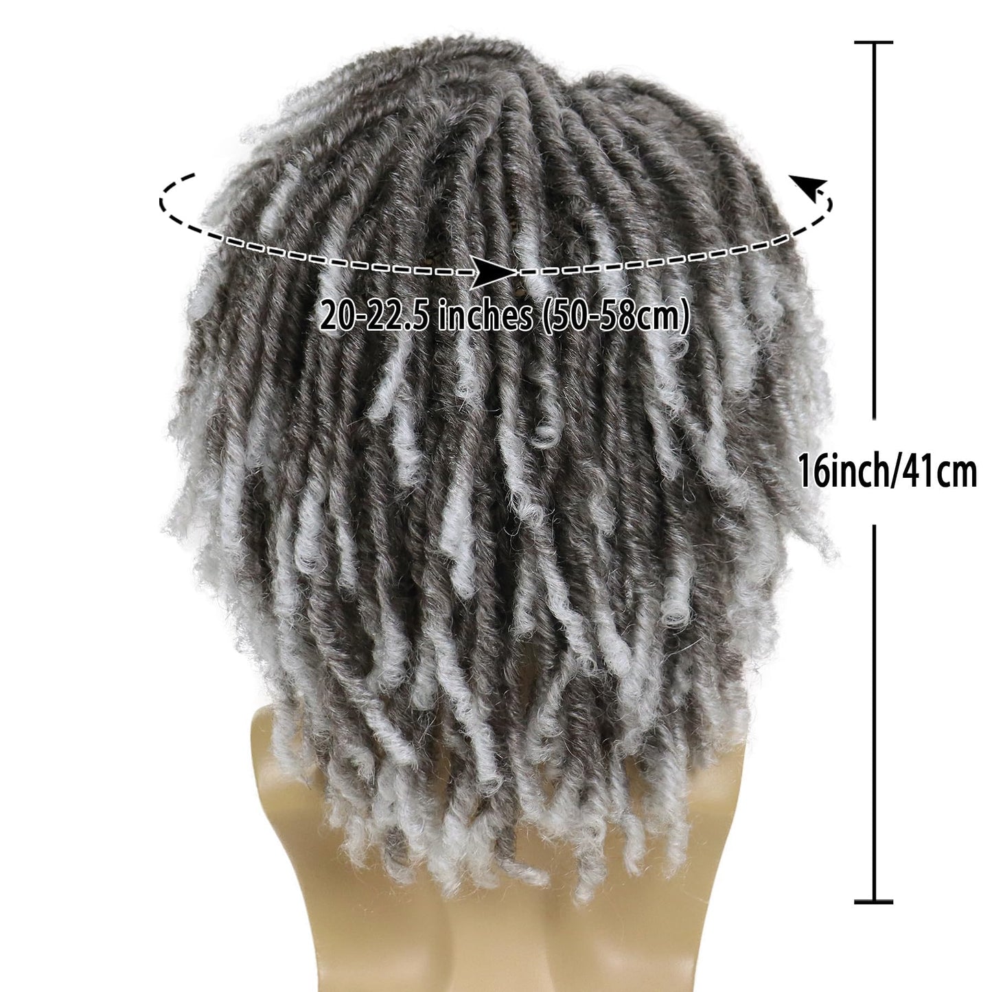 GNIMEGIL Fake Dreads Wigs with Bangs Ombre Grey Color Rocker Rasta Hair Male Dreadlocks Wig Medium Length Colly Braided Wigs for Men Guys Faux Loc Wig Gradient Gray