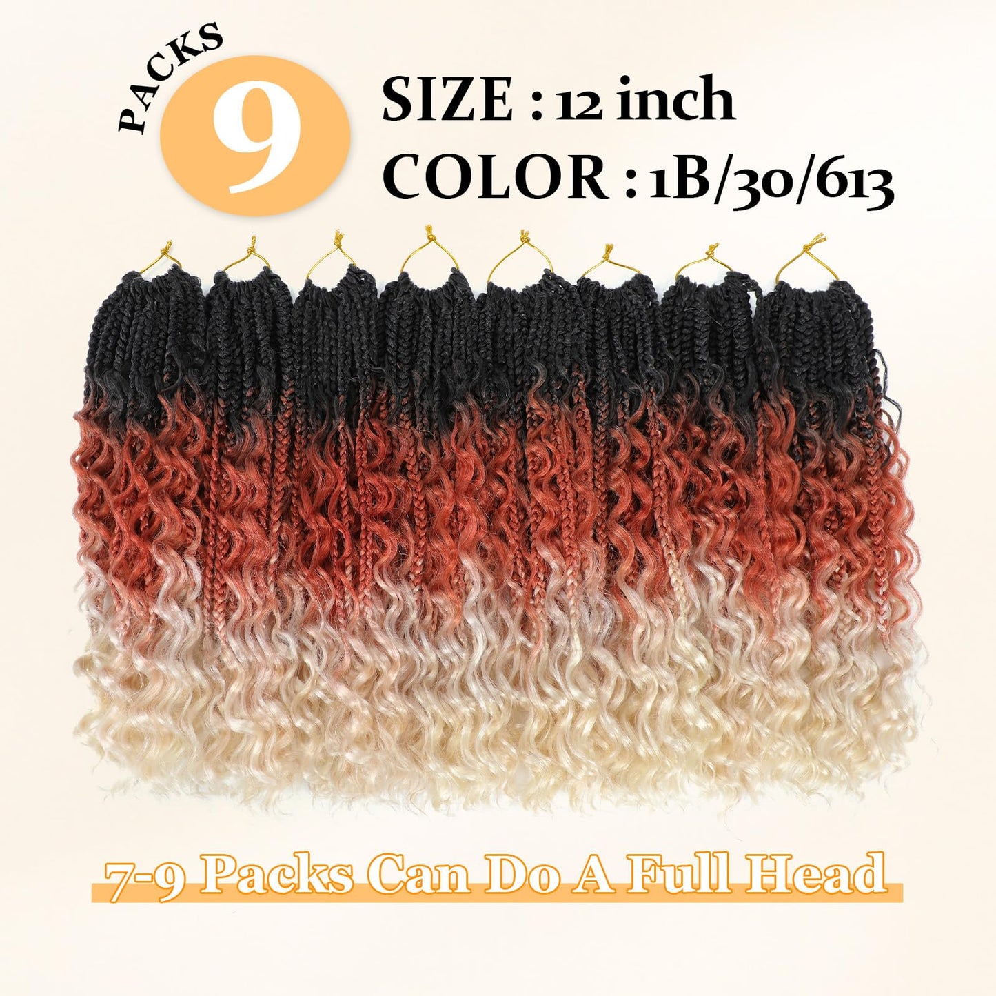 Yewell 9 Packs Goddess Box Braids Crochet Hair Boho Crochet Box-Braids With Curly Ends Crochet-Hair For Black Women, 12 Inch Pre Looped Bohemian Crochet Box-Braid (12Inch 9 Packs,1B/30/613)