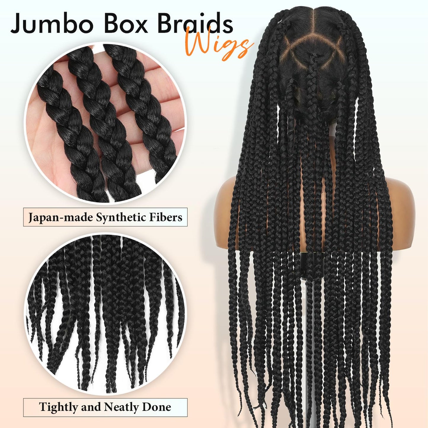 Lady Miranda Full Lace Jumbo Braided Wigs for Black Women Knotless Box Braid Wig with Baby Hair 32" Glueless Wigs Jumbo Box Braids Lace Front Synthetic Wig