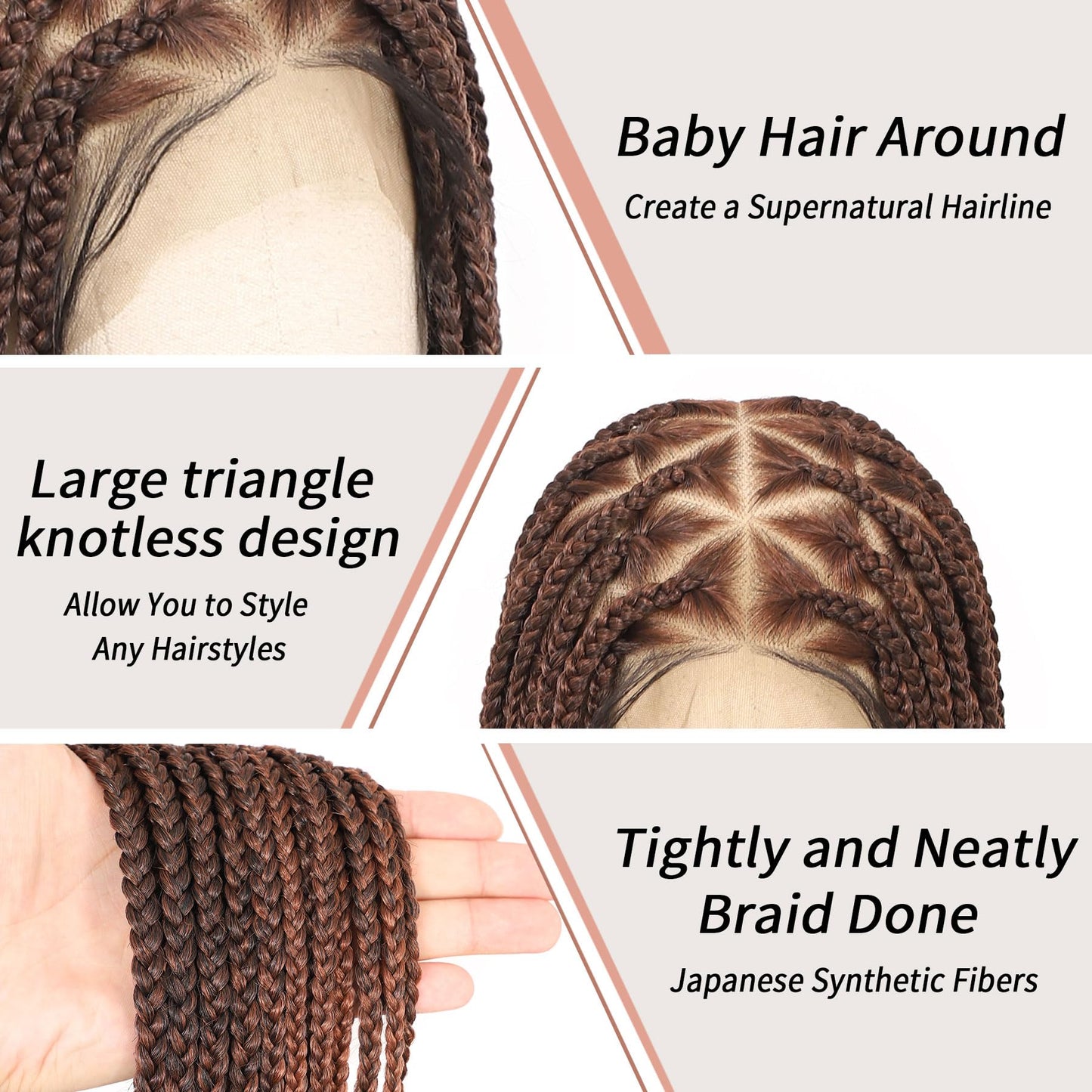 Lexqui 360° HD Full Lace Knotless Braided Wigs for Women Box Braid Wig Synthetic Hair Lace Front Braided Wigs with Baby Hair Braid Wig 36 Inch Brown