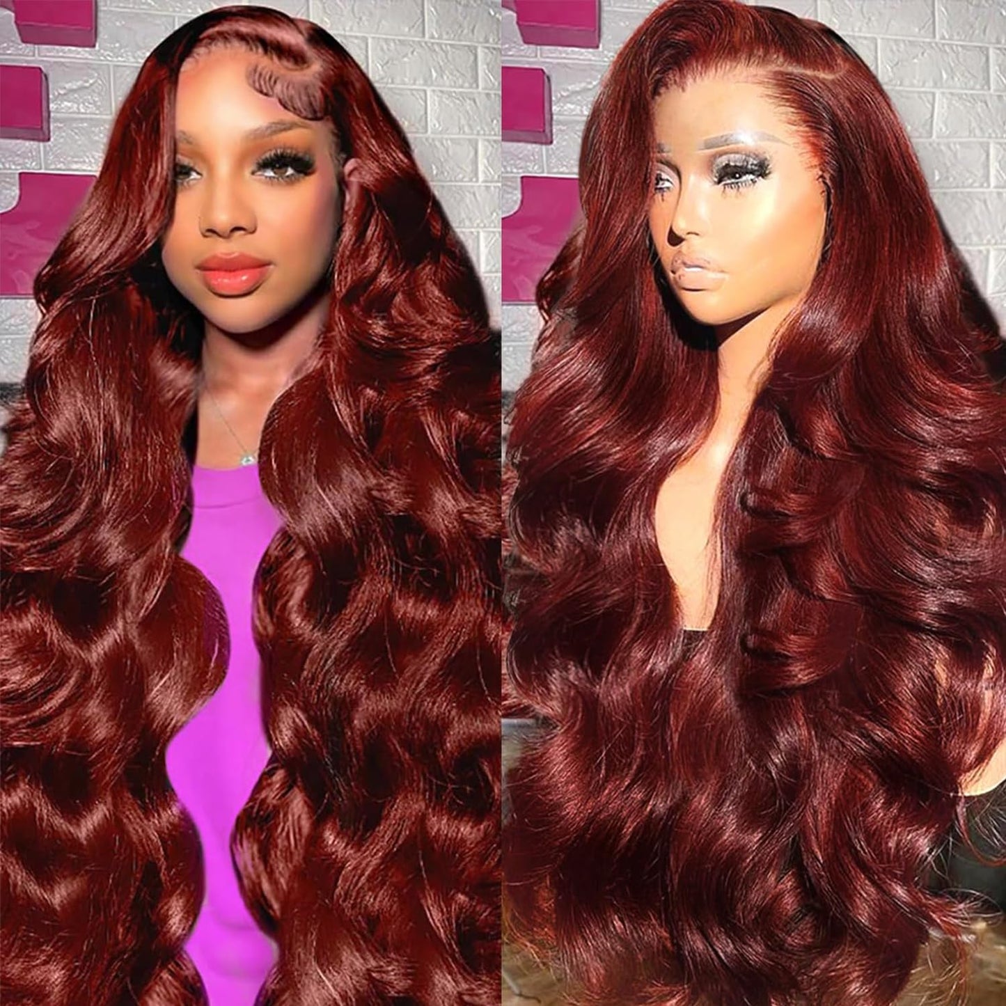Dewyigs 26 Inch Reddish Brown Lace Front Wigs Human Hair 13x4 HD Transparent Body Wave Lace Front Wigs Human Hair Pre Plucked Auburn Glueless Colored Frontal Wigs Human Hair
