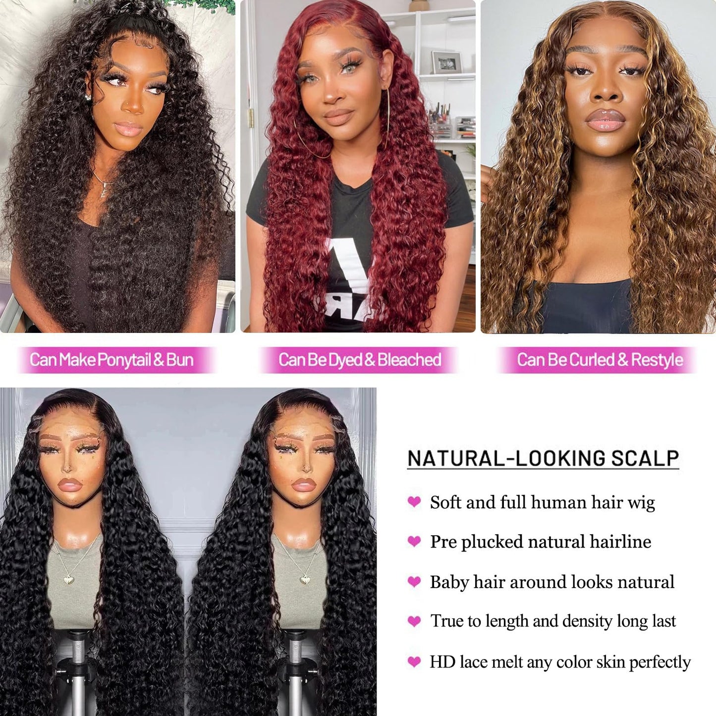 KLPKLP 28 Inch 13x6 Deep Wave Lace Front Wigs Human Hair 180% Density Deep Curly Frontal Wigs Human Hair Glueless HD Lace Front Wigs Human Hair Pre Plucked with Baby Hair for Women