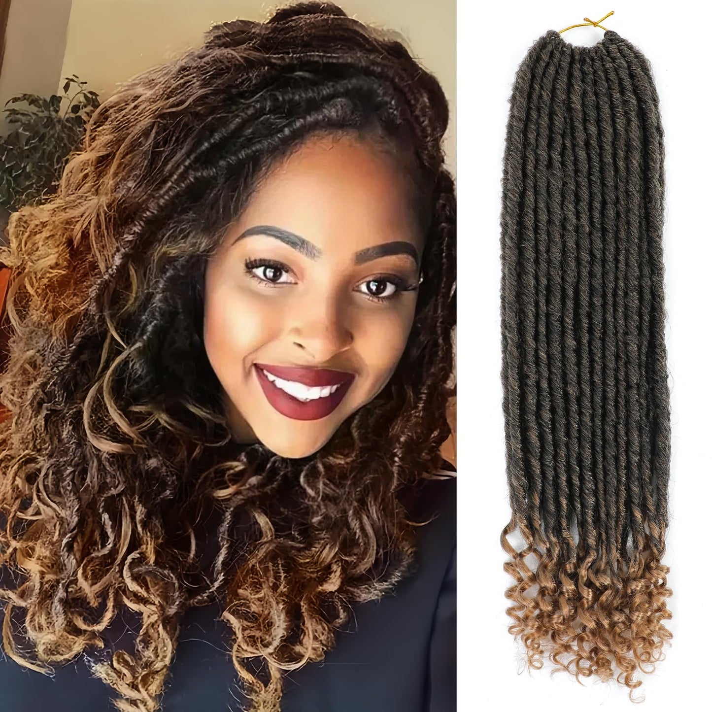 6 Packs Goddess Locs Crochet Hair, 24 Inch Straight Faux Locs Crochet Braids, Pre-Looped Curly Soft Synthetic Ombre Braiding Hair Extensions for Black Women(24 Inch, 6 Packs, 1B/27#)