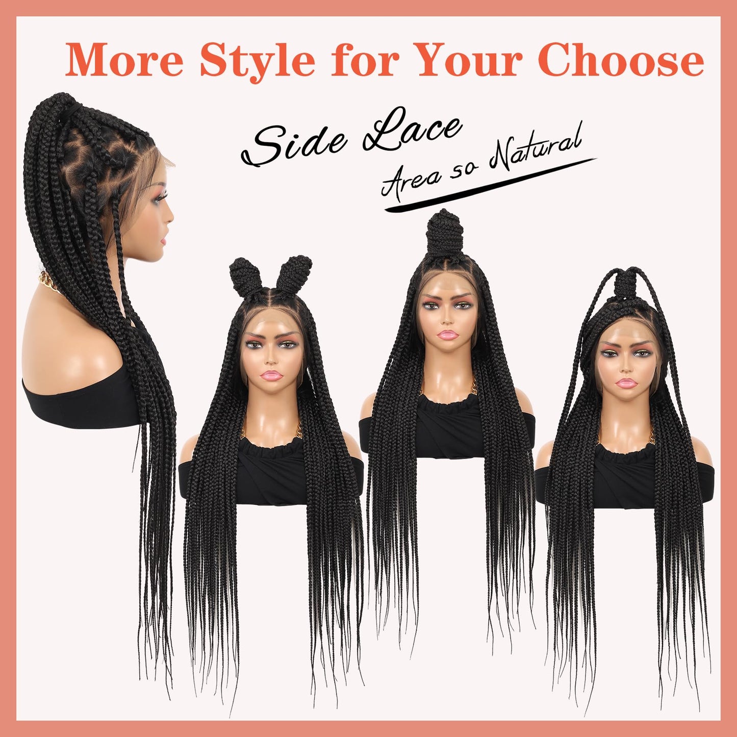 Lexqui 360° HD Full Lace Braided Wigs for Black Women Box Braid Wig Large Triangle Knotless Lace Braid Wig Synthetic Hair Lace Front Braided Wigs with Baby Hair 36" Black