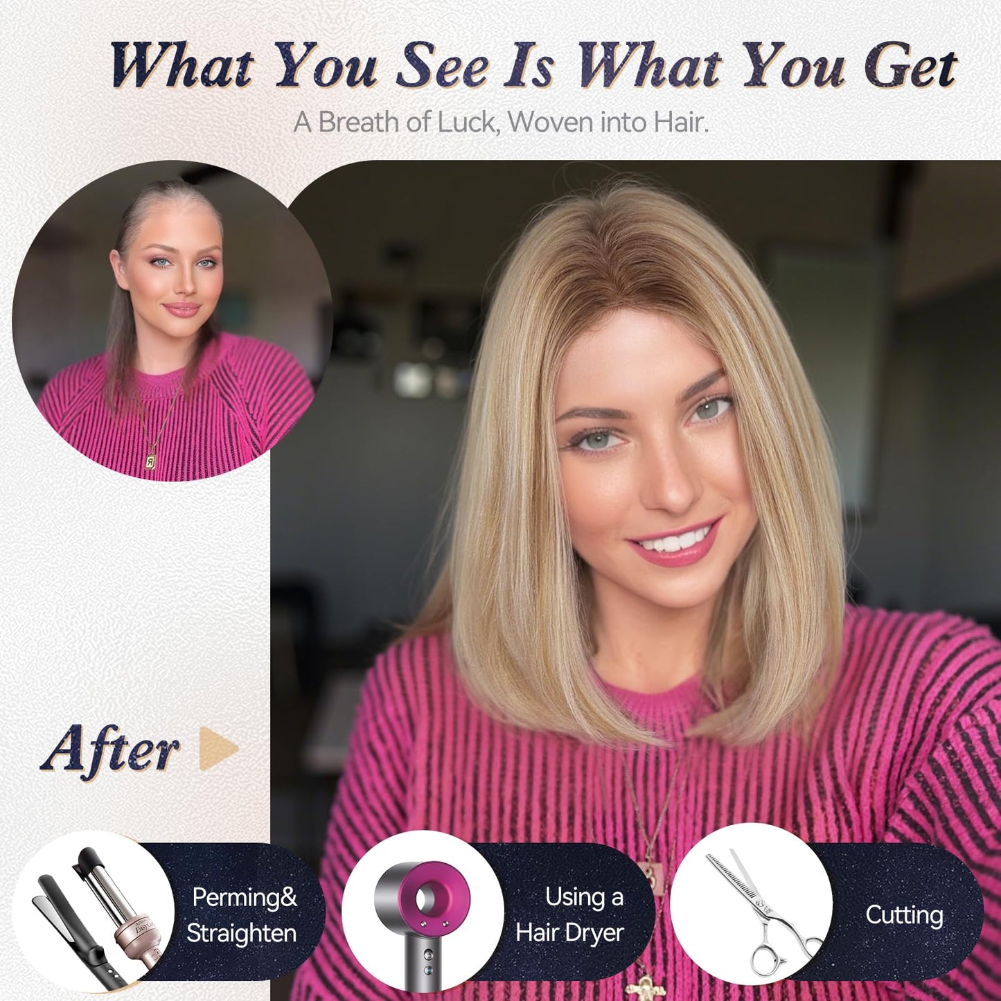 starluck Human Hair Wig for Women Wigs Real Human Hair Ligth Brown Wigs Layered Bob Wig 12 Inch Silk Base Realistic and Resistant for Daily Party Use