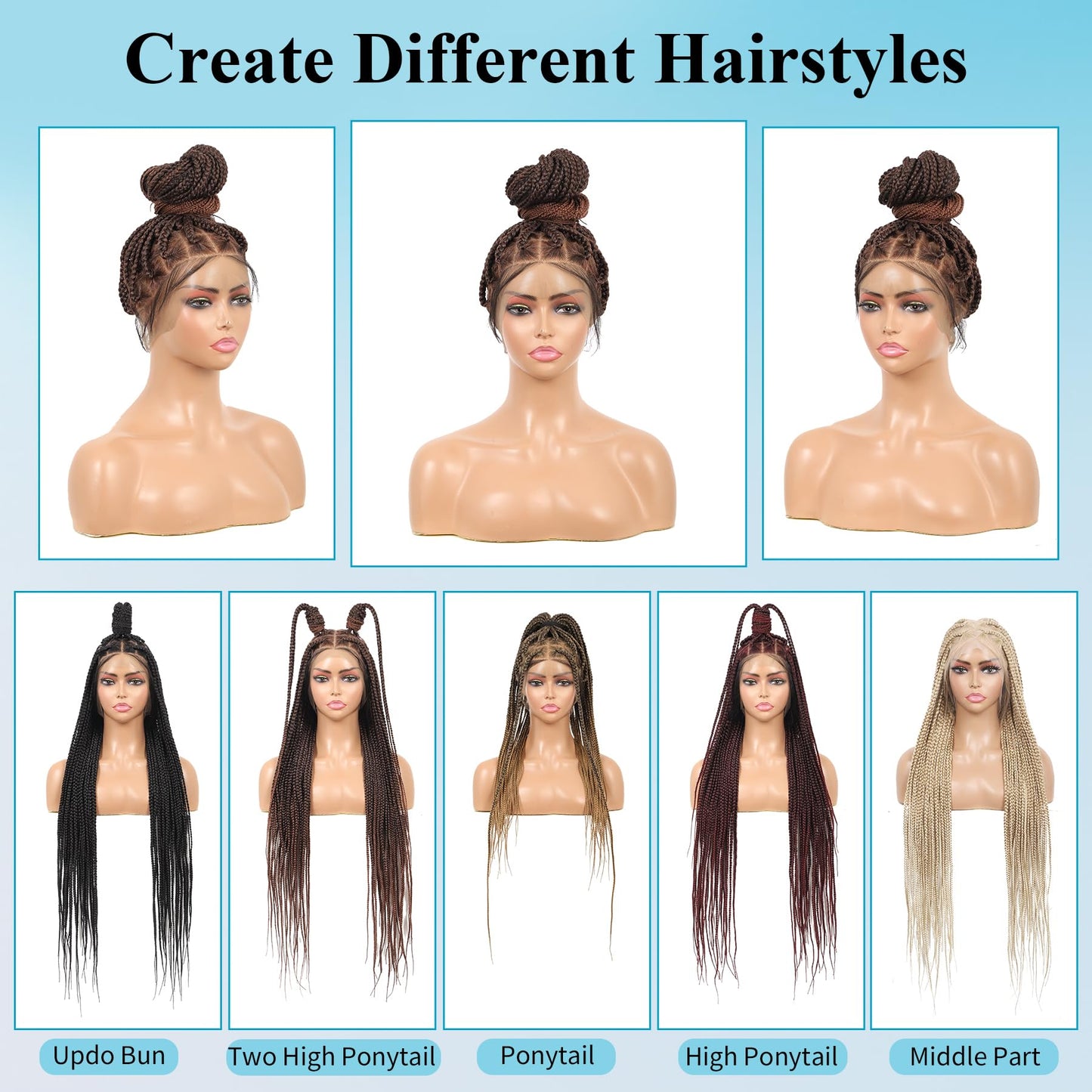 Olymei 360° Hd Full Lace Large Square Knotless Braided Wigs for Women Box Braid Wig with Baby Hair Long Brown Premium Synthetic Braided Lace Front Wigs 36"