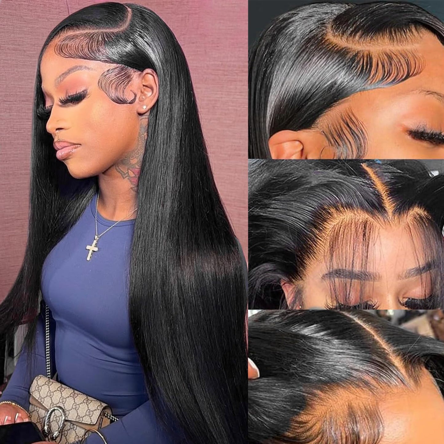 CabeDuck 38 Inch Straight Lace Front Wigs Human Hair Pre Plucked 13x4 HD Straight Wigs Human Hair Lace Frontal Human Hair Wig for Women Natural Color