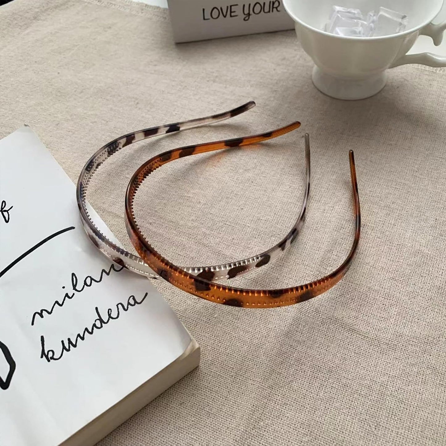KWV 2PCS Round Transparent Invisible Hairband - 2024 Curly Thick Headband, Medium Thick Headbands for Women Thin Hair Hairband Curly Hair Bands Dark Light Tortoiseshell Hair Accessorie Gift for Girls