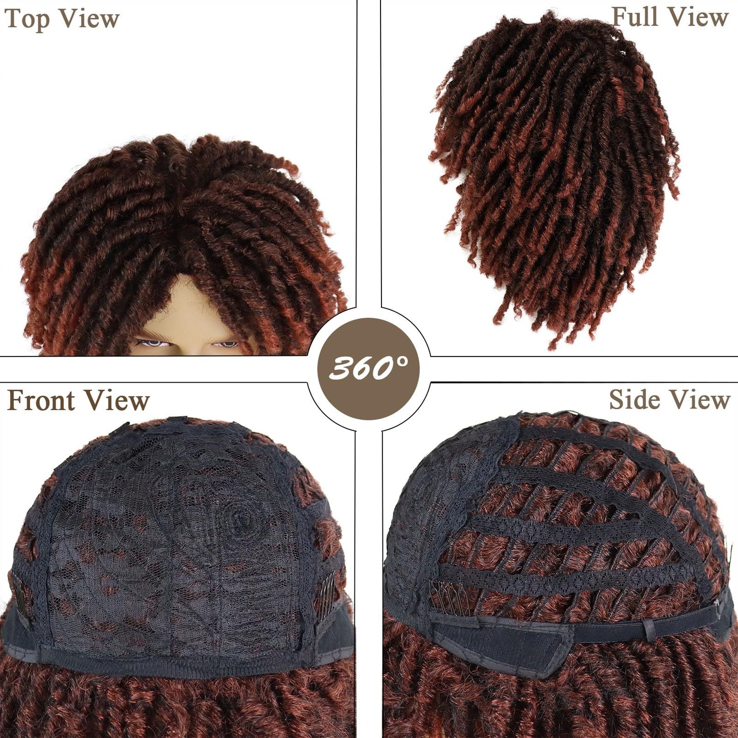 GNIMEGIL Short Fake Dreads Wigs for Men Dreadlock Wig Ombre Auburn Crochet Twist Lco Braided Wig 14 Inches African American Wigs Afro Style Synthetic Hair Rocker Costume Rasta Cosplay T1B/350 Color