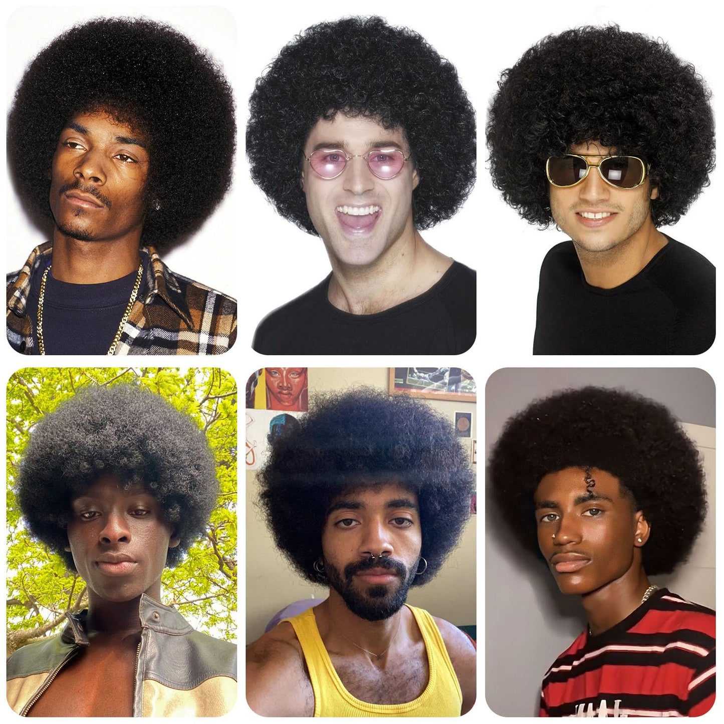 TOPHR Afro Wig Men 70s Rock Disco Costume for Mens or Women Short Kinky Curly Heat Resistant Synthetic Wigs for Party