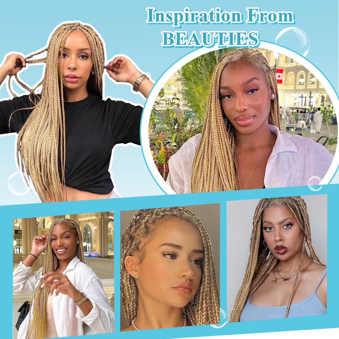 Olymei 360° HD Full Lace Knotless Braided Wigs for Women Box Braid Wig with Baby Hair Premium Synthetic Long Light Brown Ombre Blonde Braided Lace Front Wigs 36"