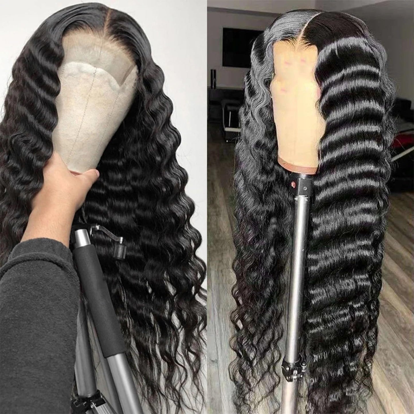 YruYptpaln Deep Wave Lace Front Wigs Unice Hair Glueless Wigs Wet and Wavy Lace Front Wigs Middle Part Wigs for Black Women(Black, One Size)