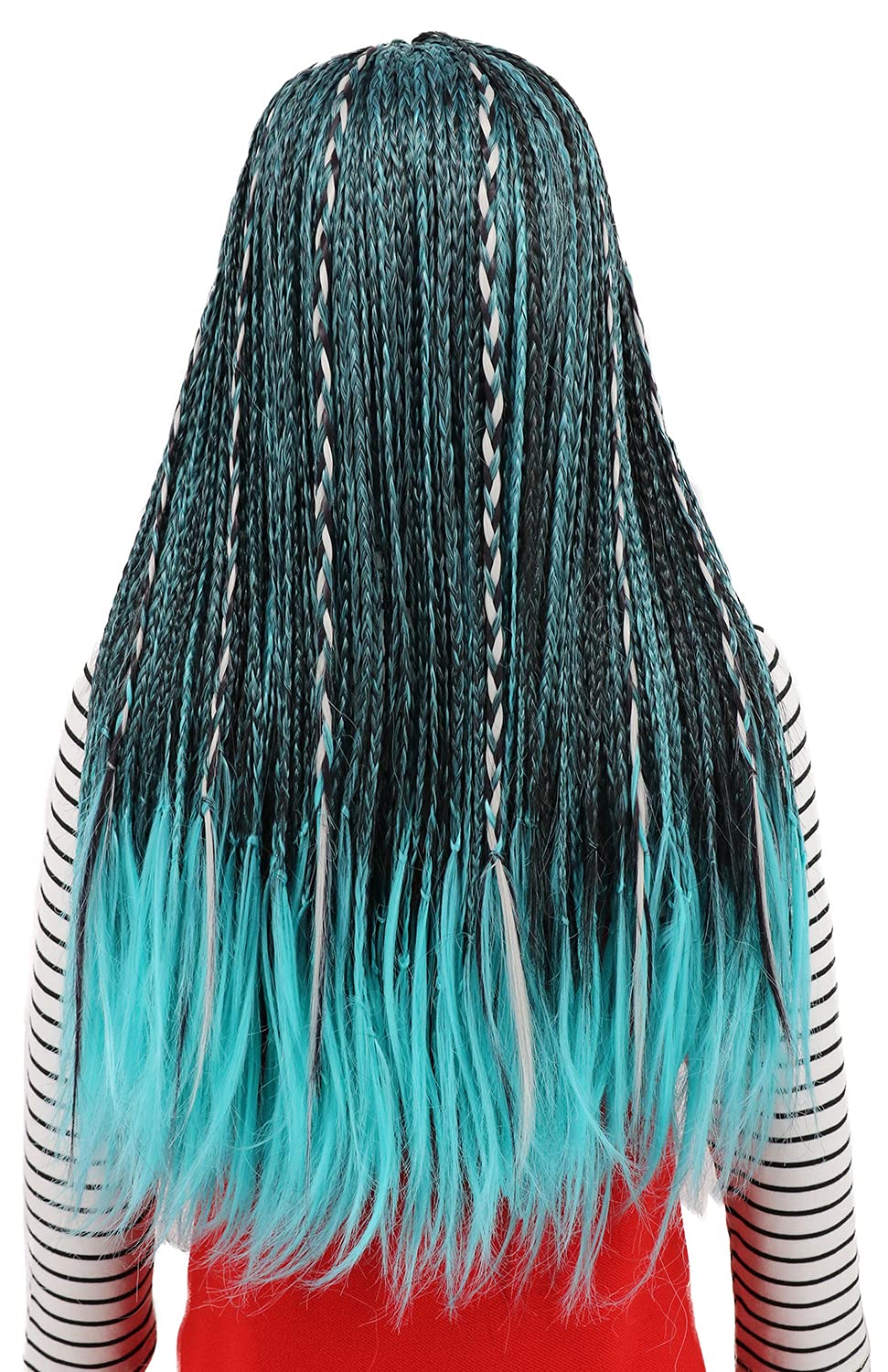 karlery Kids Girls Long Braid Blue and Black Mixed Wig Halloween Cosplay Wig Anime Costume Party Wig