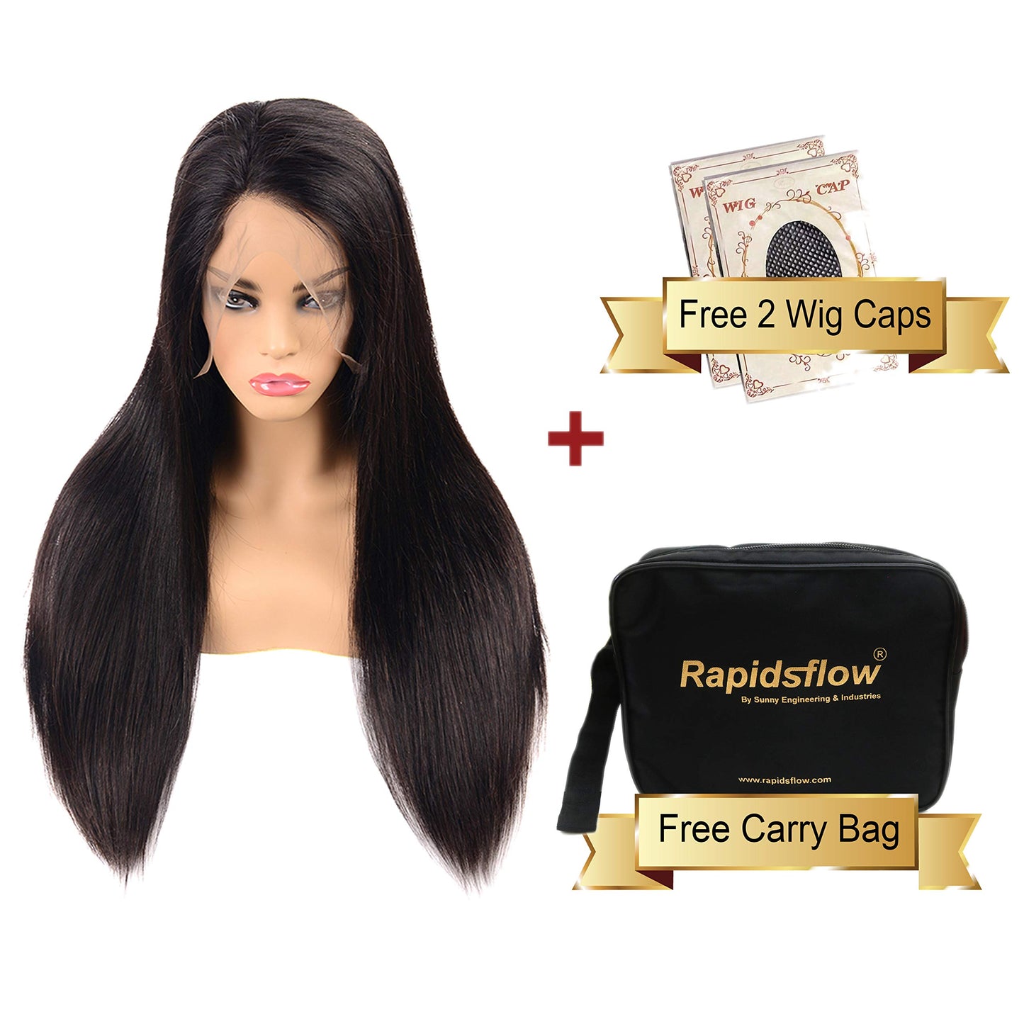 Rapidsflow® 100% Human Hair Swiss Full Lace Wig For Women Remy Human Hair Straight 150% Density Full Lace Wigs for Black Women(30 inch)(Free 2 Wig Cap + Carry Pouch)