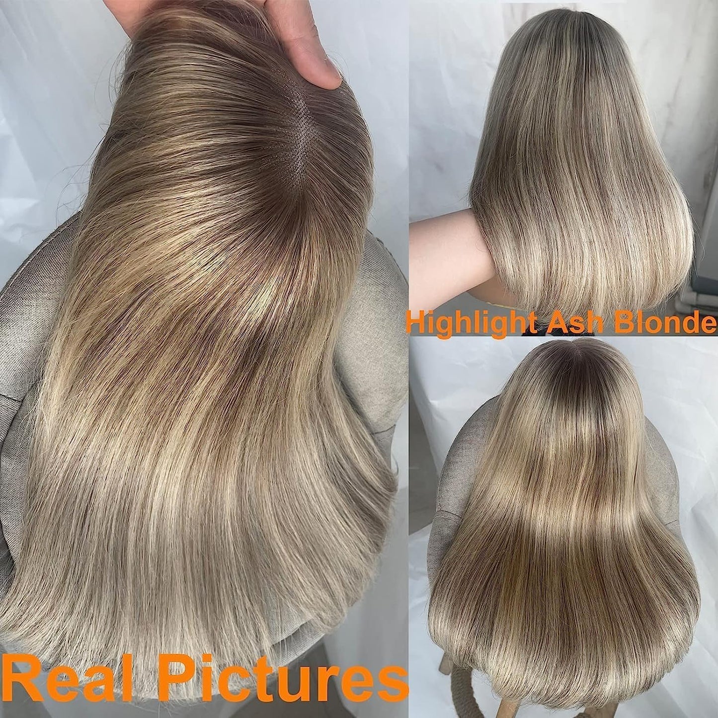 Byluxurious Ash Blonde Ombre Lace Front Wig Human Hair Bob Wig Short Highlight Balayage Straight 13x4 HD Lace Front Human Hair Wigs For Women Pre Plucked 180 Density 12Inch