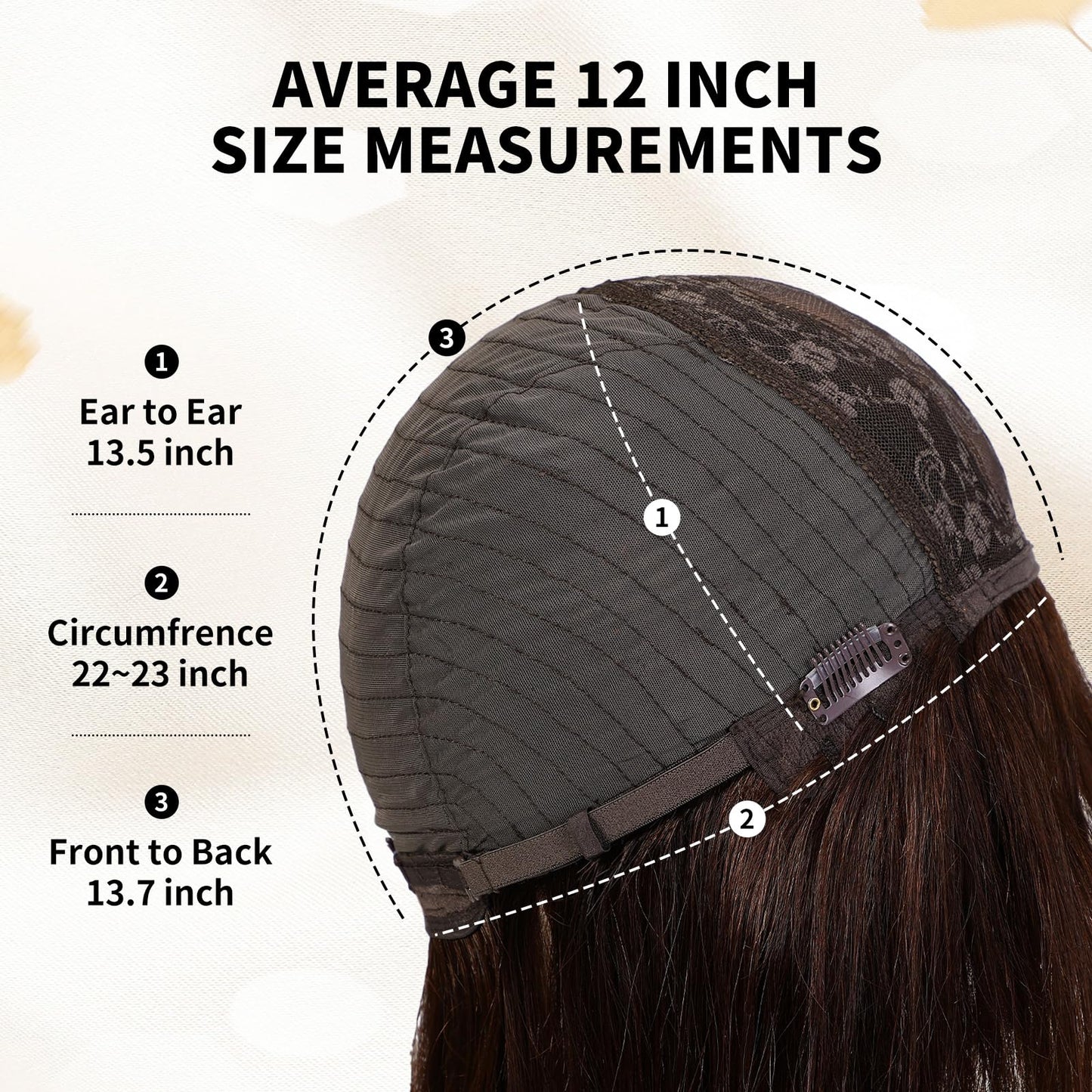 KKU 12 Inch Ombre Brown Wigs Human Hair for Women, Remy Human Hair Wigs, Human Hair Wigs with Bangs