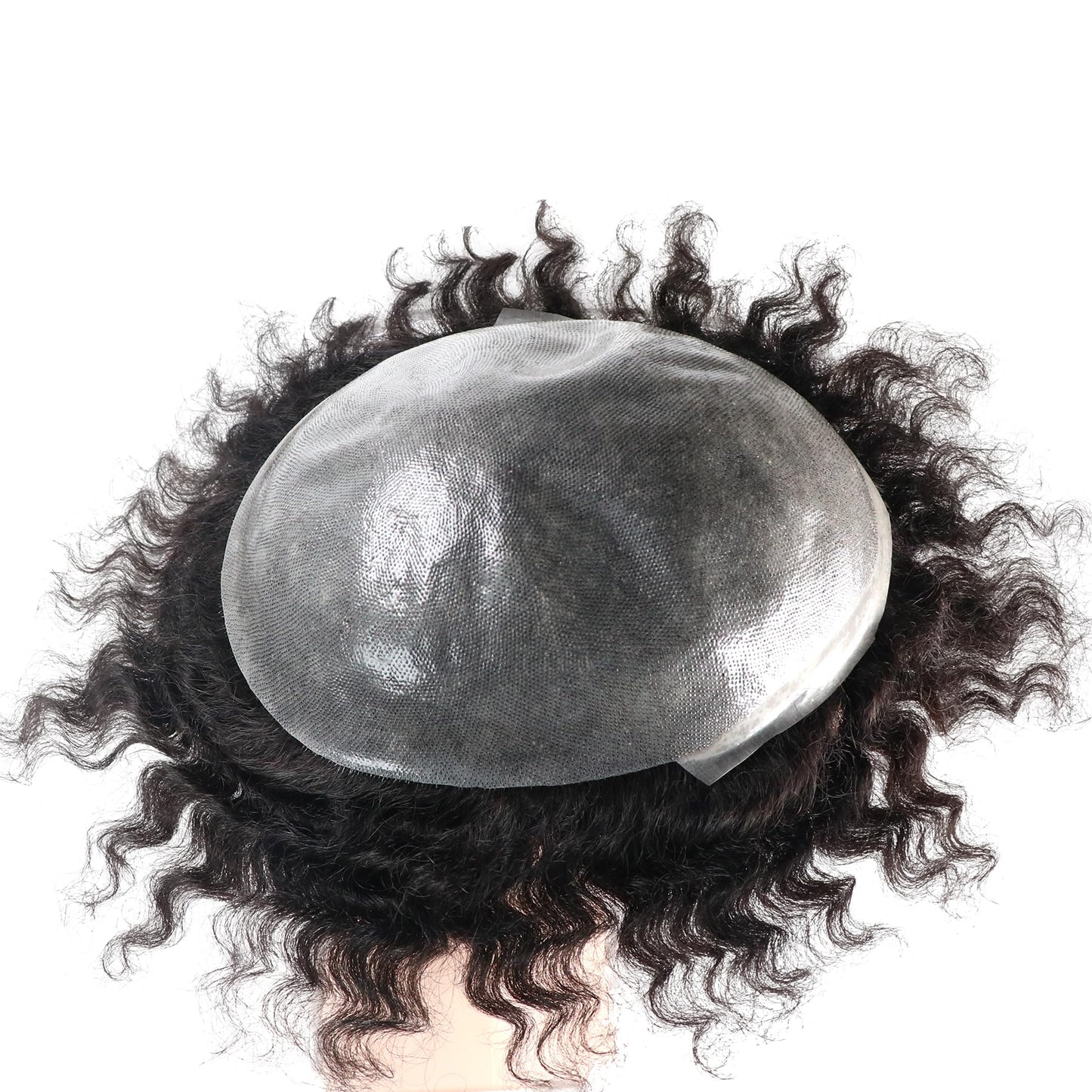 lumeng Afro Toupee Human Hair Man Weave Hair Unit PU Base 8x10inch Afro Curly Short Hair Men's Wig 1B# Off Black Men's Hair Systems Hairpiece