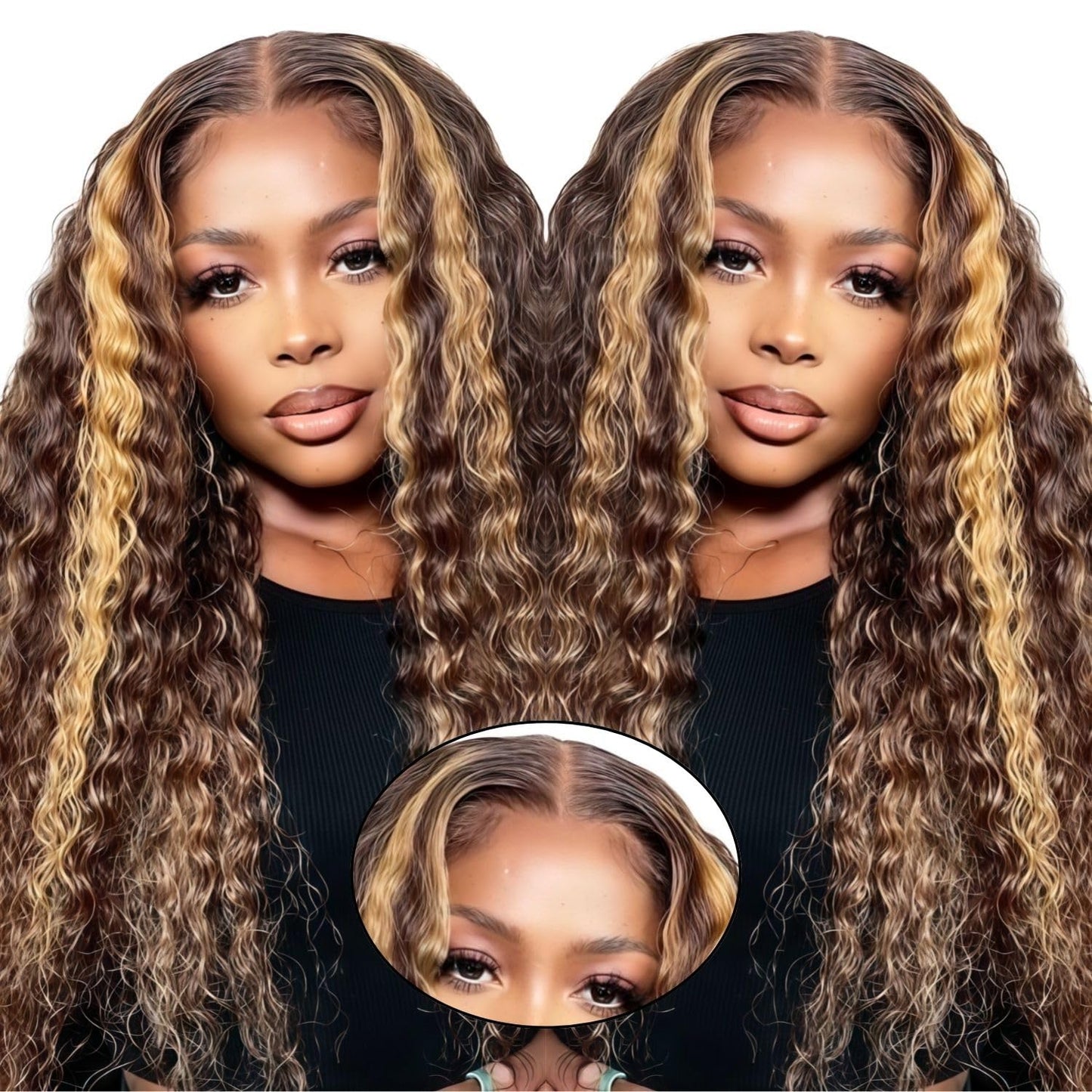PYY 4/27 Highlight Glueless Deep Wave Wig Human Hair, 5x5 HD Lace Wear and Go Pre Plucked Pre Cut Wig for Women, Beginner Friendly, Natural Hairline, No Glue Needed 20Inch