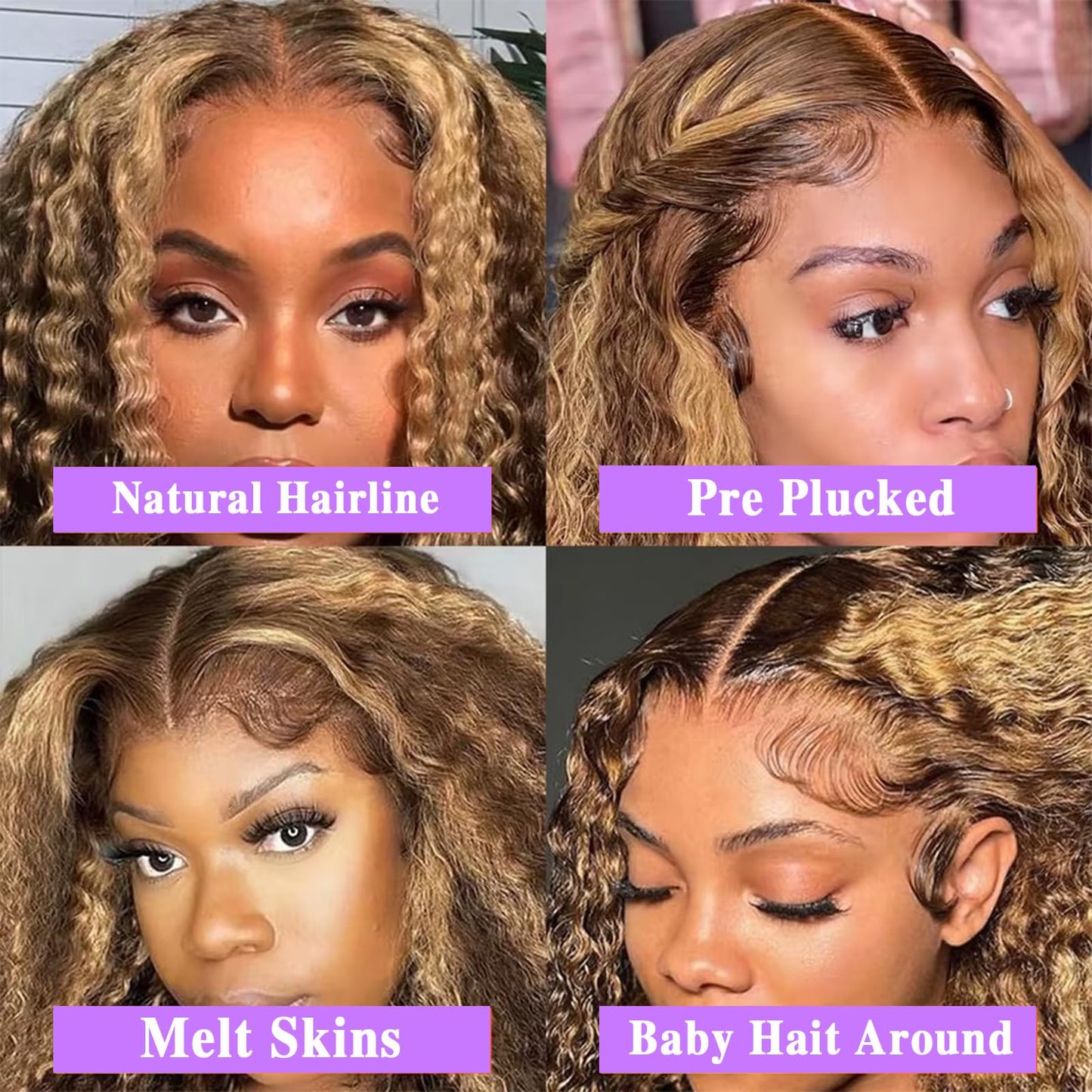 Punmasa 14 Inch Bob Wig Human Hair Highlight Ombre 13x6 lace front wig human hair 200% Density Real Human Hair Pre Plucked Deep Curly Short Bob Wigs for Women 4/27