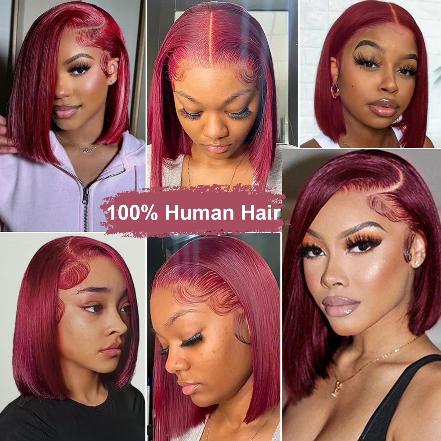 RMOARIWR 99j Burgundy Bob Wig Human Hair 180% Density 13x4 HD Transparent Lace Front Wigs Human Hair Pre Plucked Short Bob Glueless Straight Wigs Human Hair for Women 16 Inch